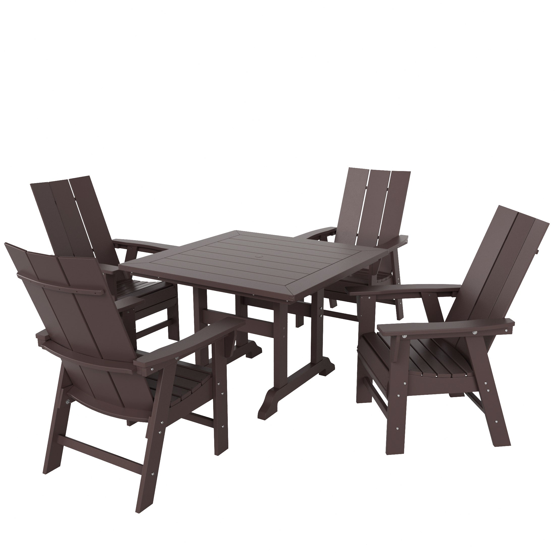 Palms 5 Piece Outdoor Patio Dining Square Table and Modern Armchair Set