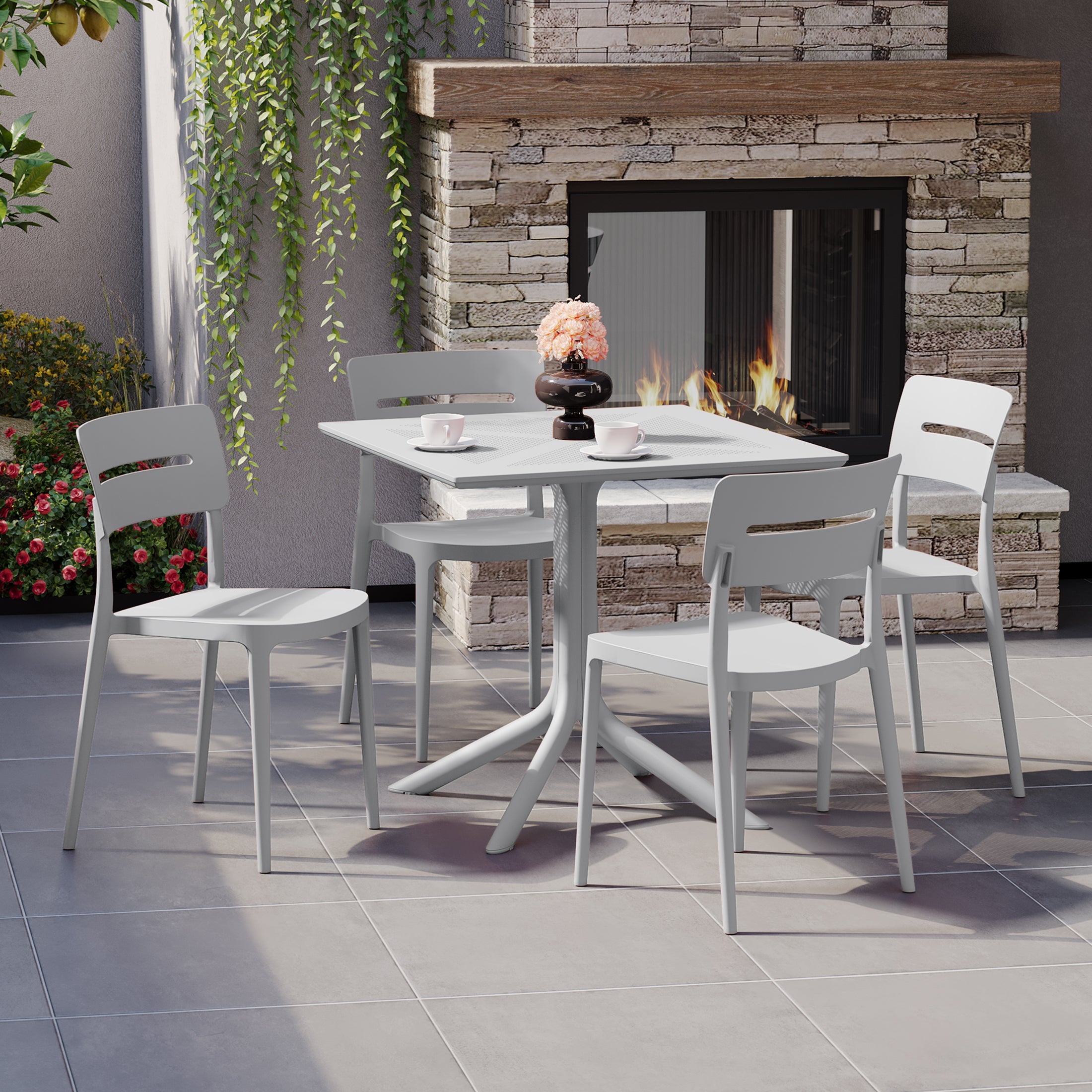 Sunshine Modern 5-Piece Resin Patio Dining Table Set with Stackable Patio Dining Chairs