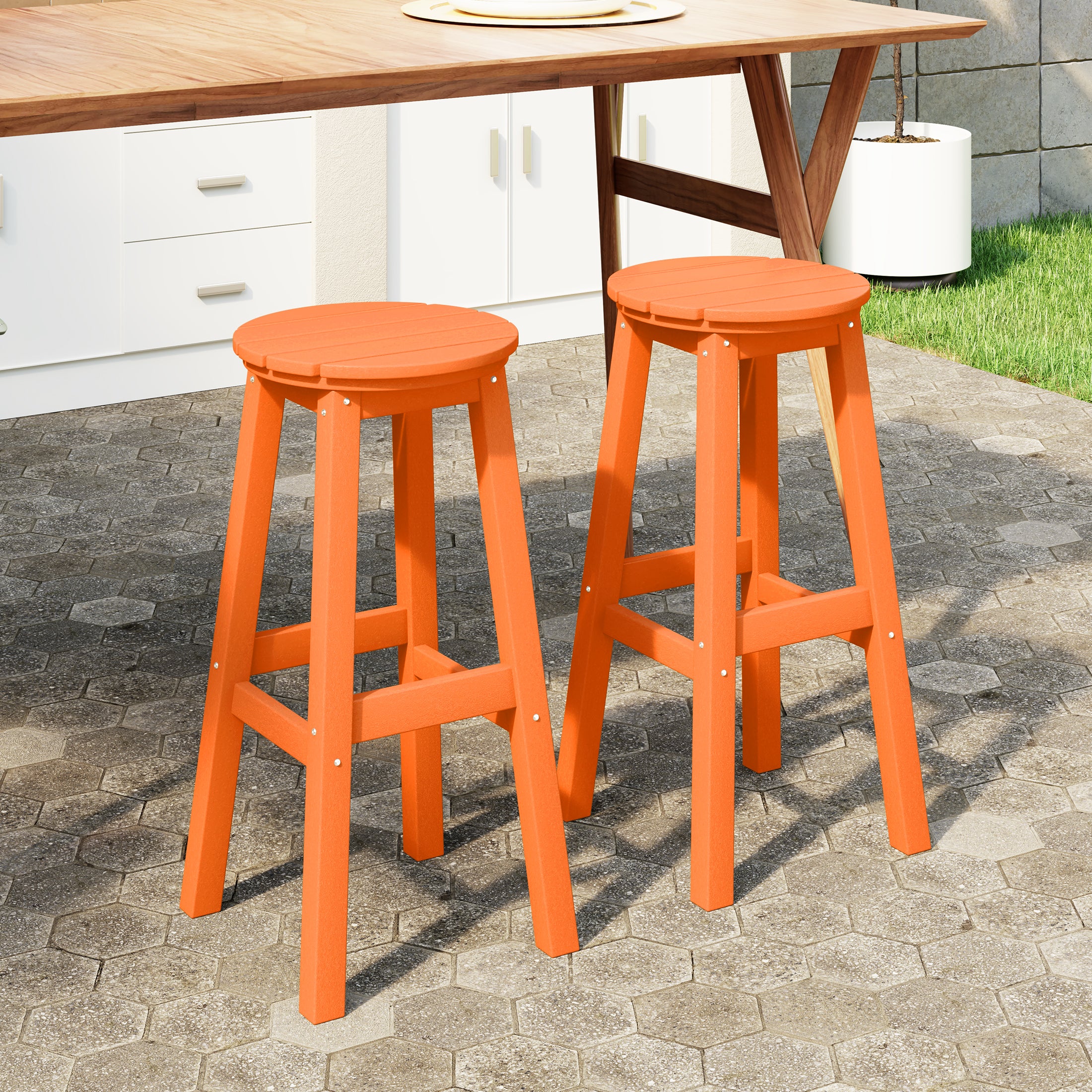 Paradise 29" HDPE Outdoor Patio Round Bar Stool Set of 2