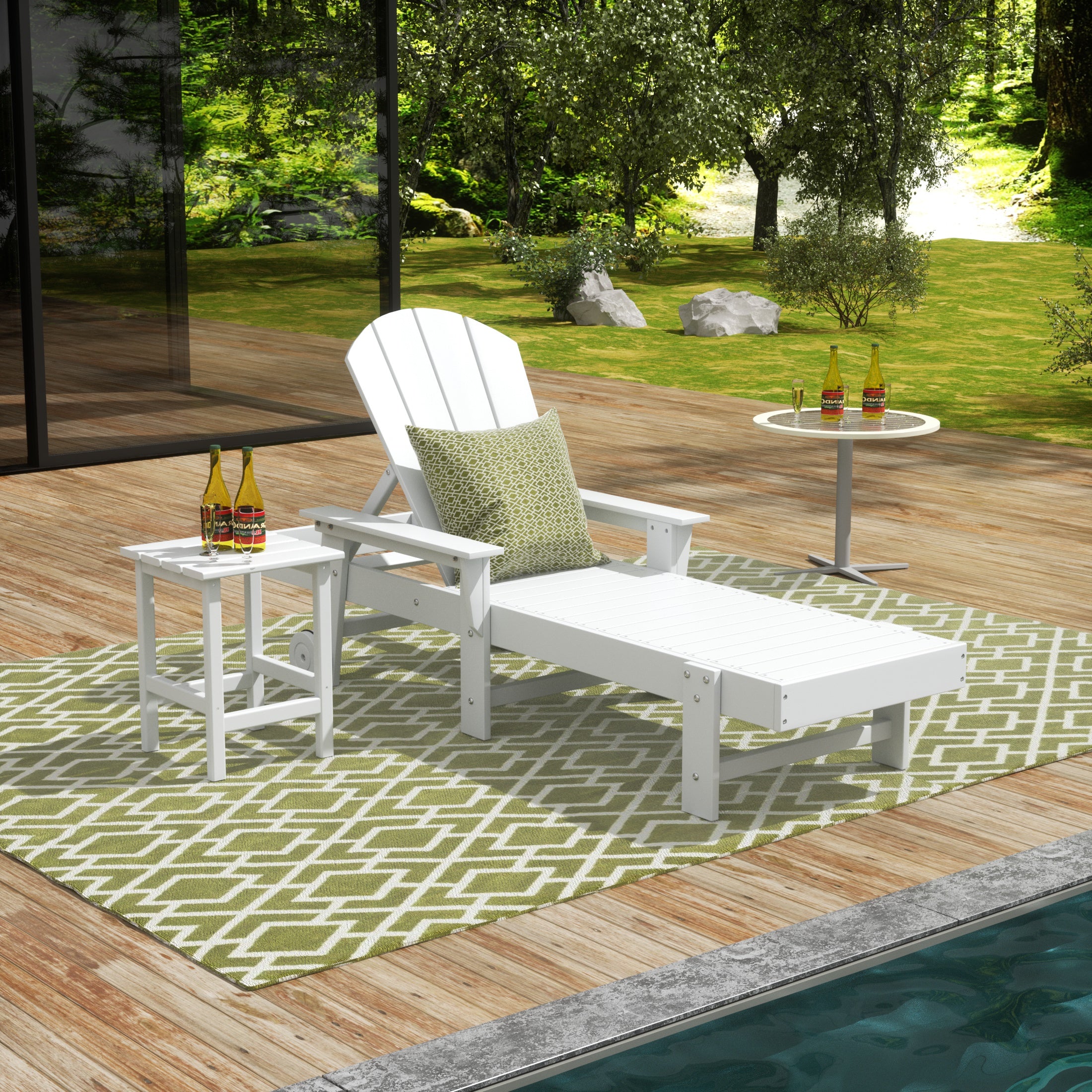 Paradise 2 Piece Adirondack Poly Reclining Chaise Lounge With Arms & Wheels