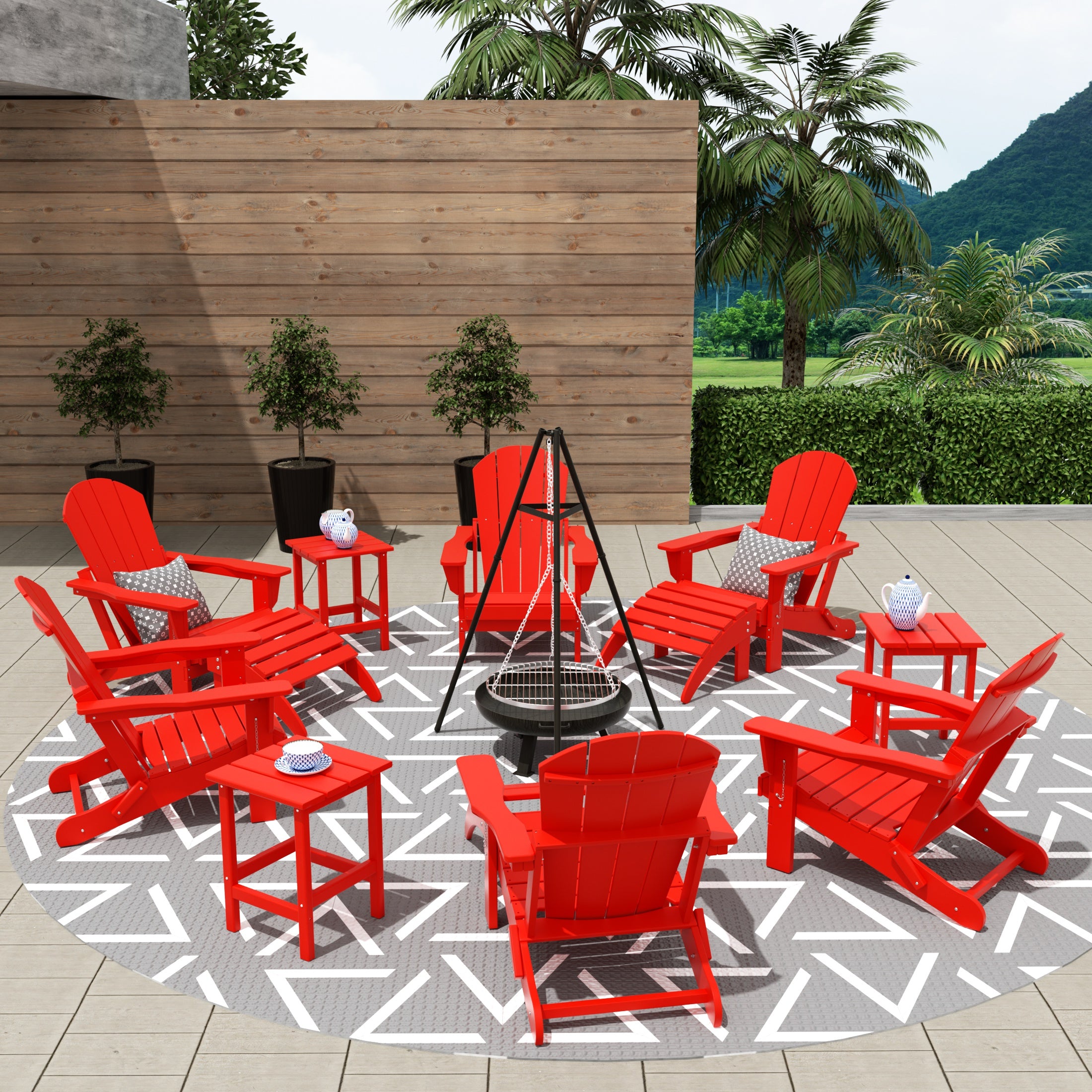 Paradise 12-Piece Outdoor Folding Poly Adirondack Chair With Ottoman And Side Table