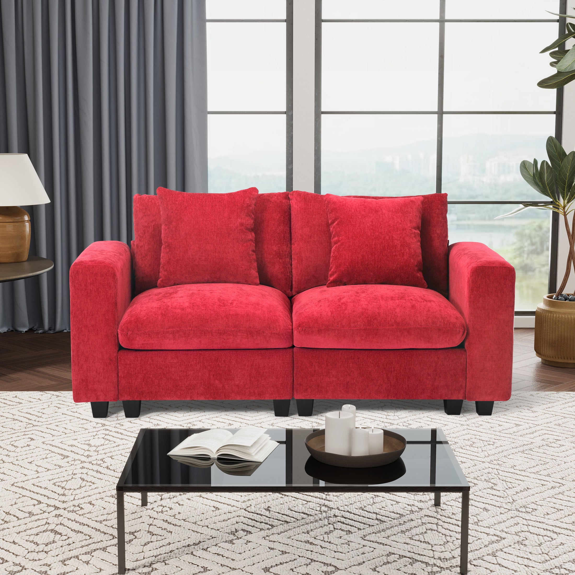 Springfield 70" Modular Chenille Loveseat Sofa With USB/Type-C Ports and Side Pockets