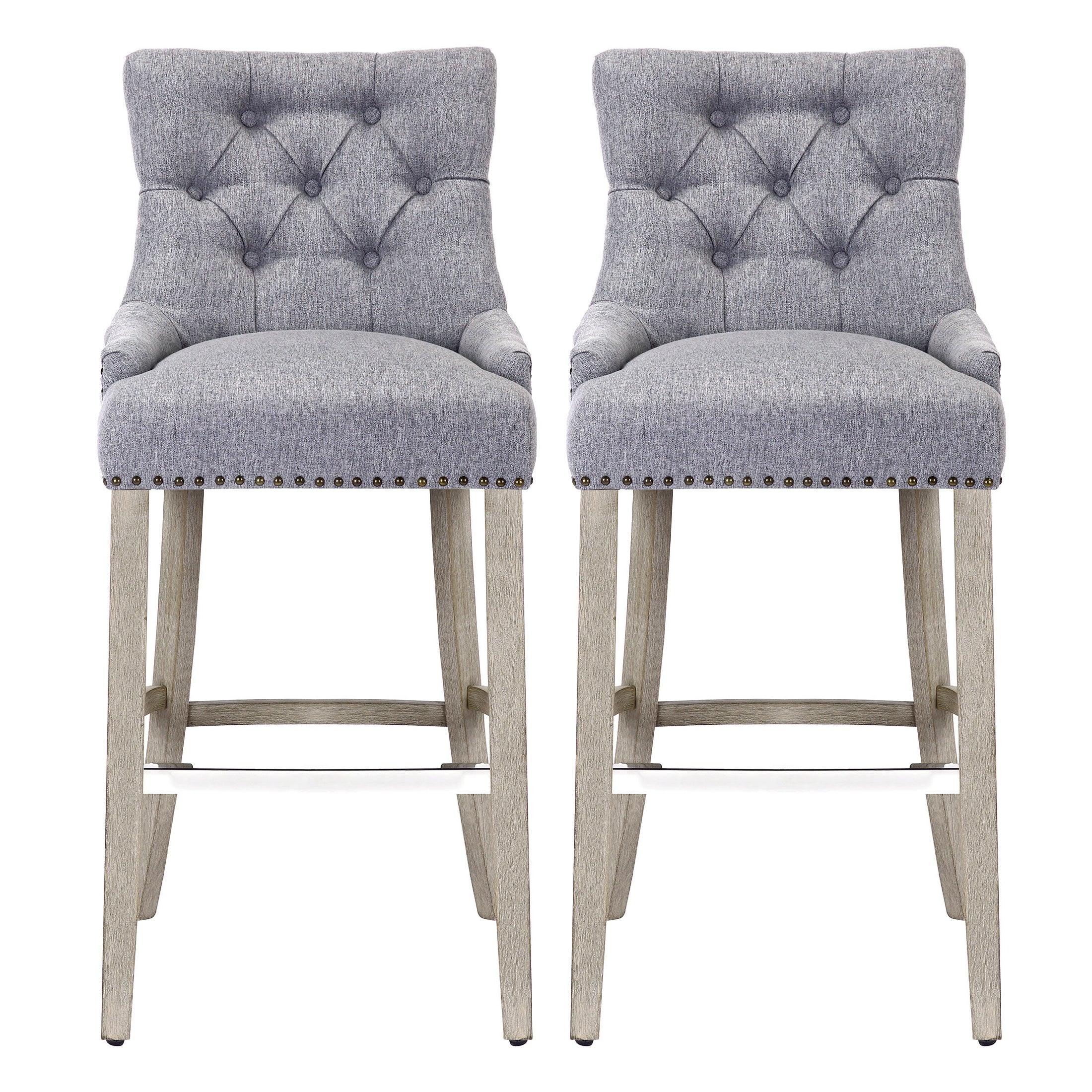 Bellmount 29" Upholstered Wood Bar Stool with Tufted Back (Set of 2)