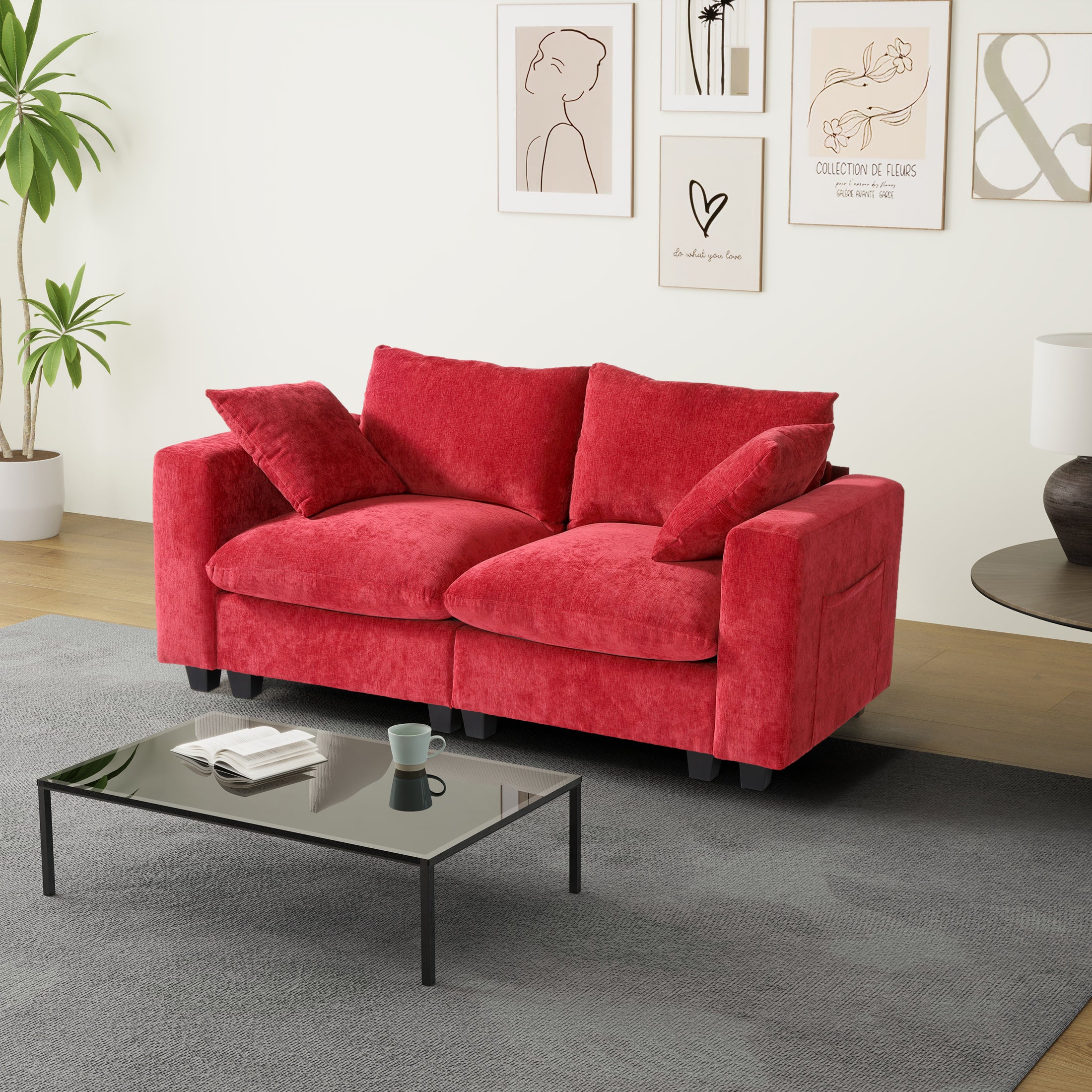 Springfield 70" Modular Chenille Loveseat Sofa With USB/Type-C Ports and Side Pockets