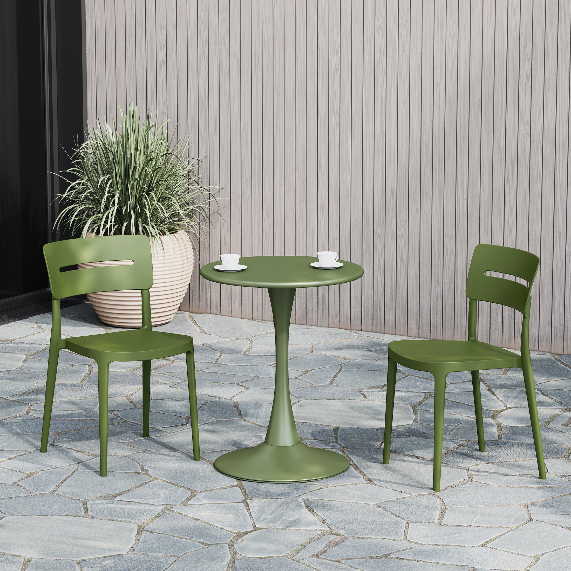 Sunshine 3-Piece Outdoor Round Metal Patio Dining Table Set With Stackable Patio Chairs