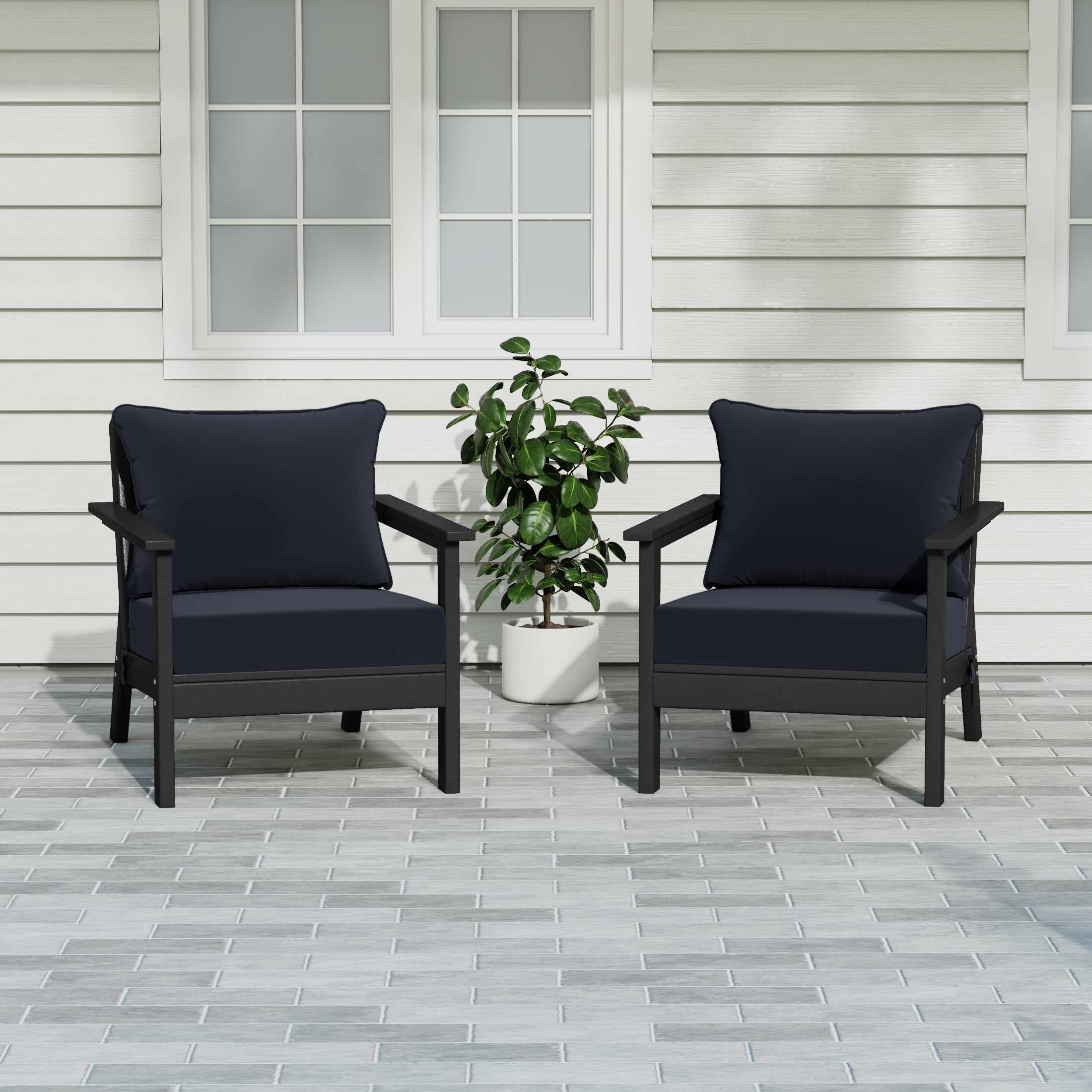 Portsmouth Outdoor Modern HDPE Patio Club Chairs with Deep Seat Cushions (Set of 2)