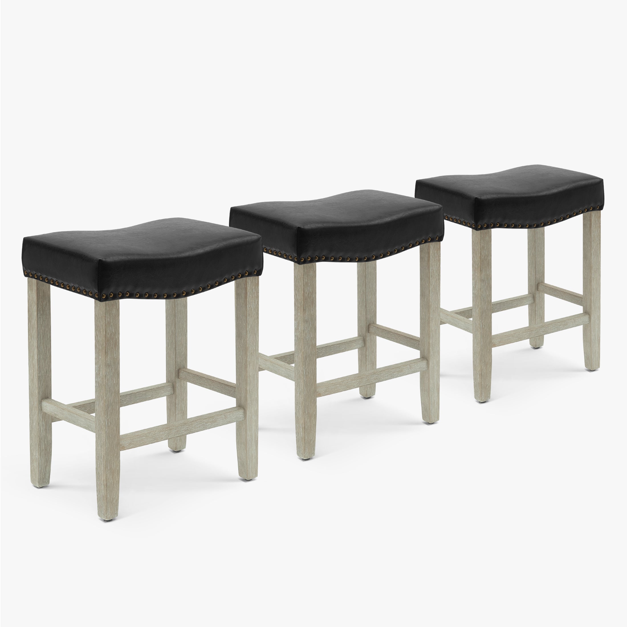 Bulmon 24" Upholstered Saddle Seat Antique Gray Counter Stool (Set of 3)