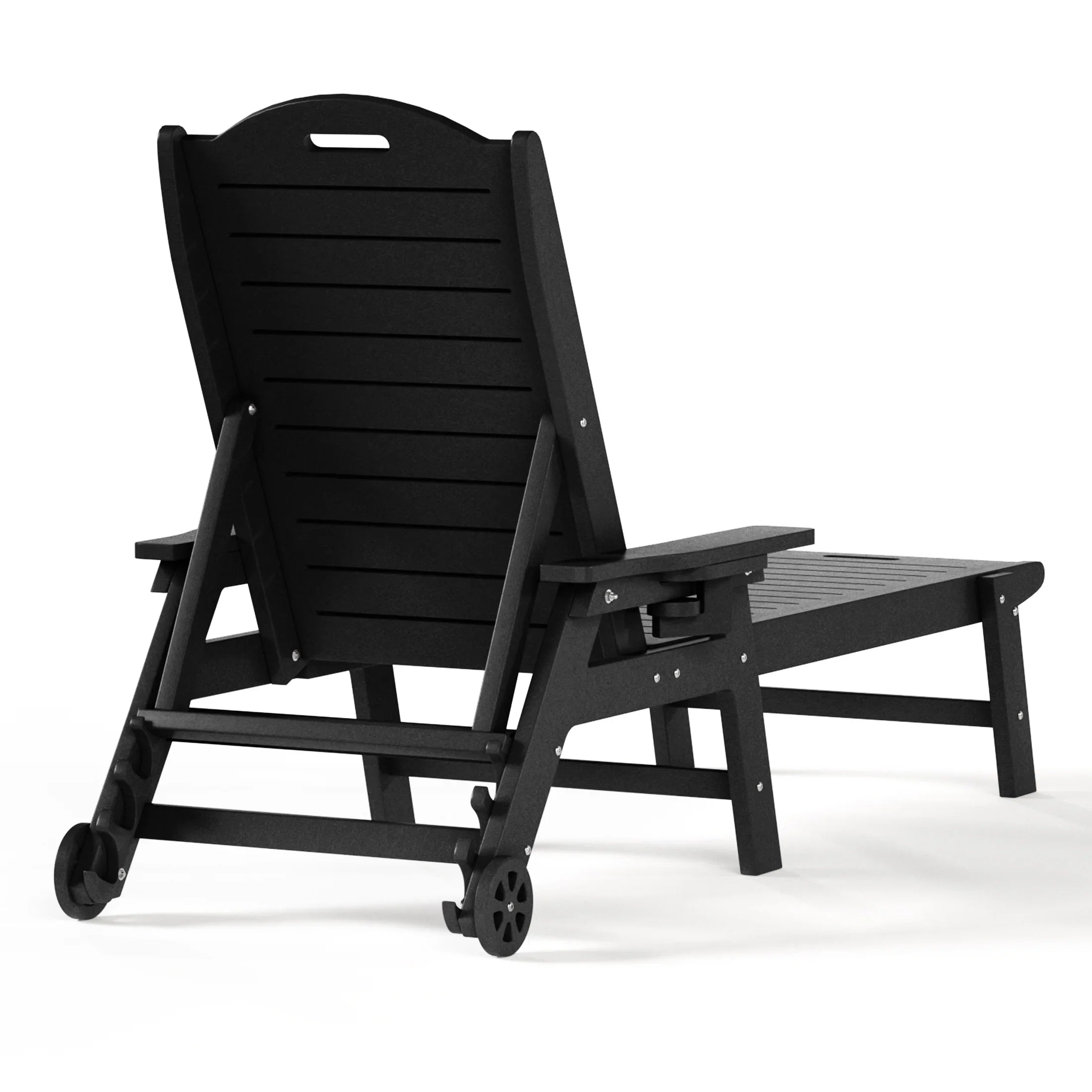 Lago Outdoor HDPE Patio Chaise Lounge With Wheels & Cup Holder