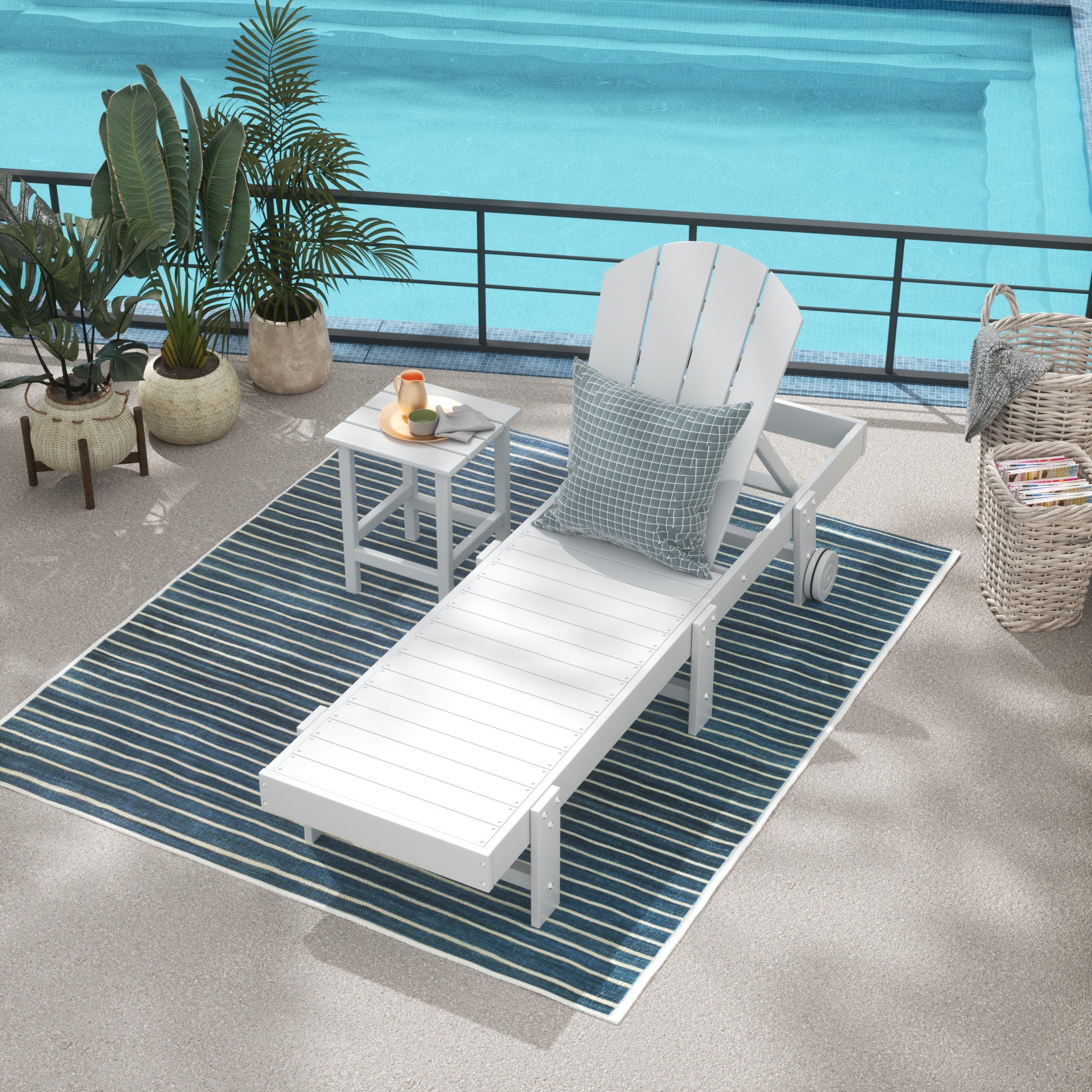 Paradise 2 Piece Adirondack Poly Reclining Chaise Lounge With Wheels