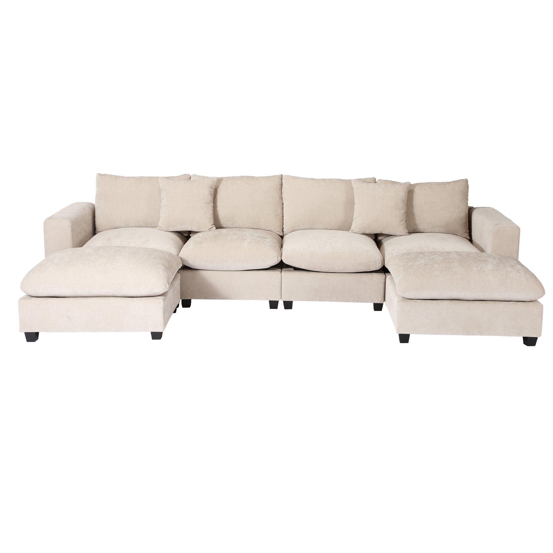 Springfield 128" Chenille Modular U-Shaped Sectional Couch and Chaise With USB/Type-C Ports and Side Pockets