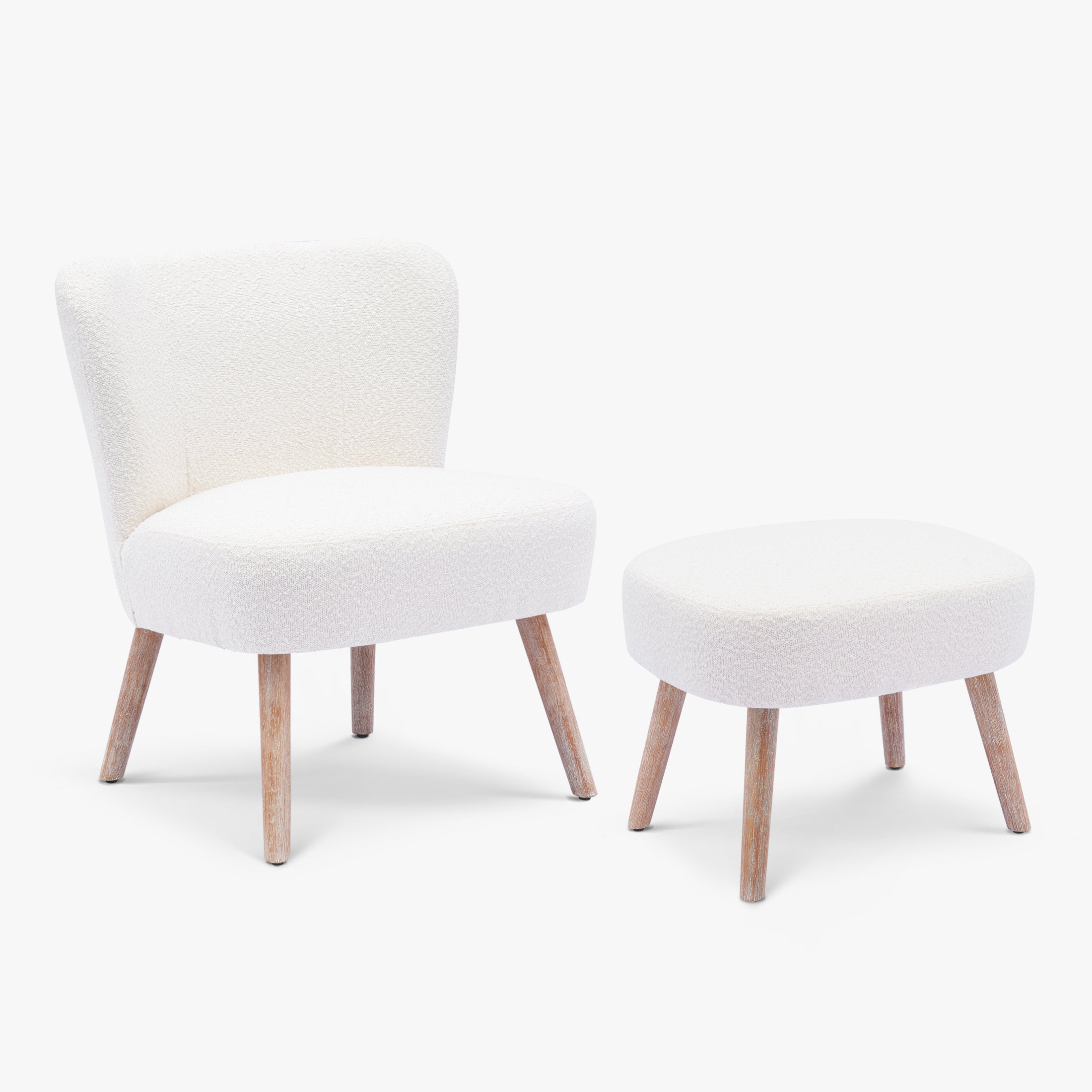 Amélie Mid-Century Boucle Accent Chair with Ottoman Foot Stool Set