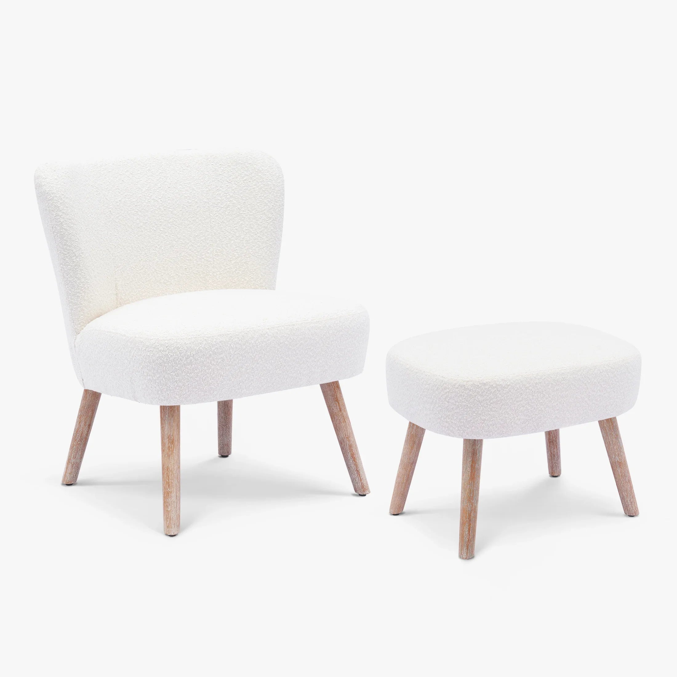Amélie Mid-Century Boucle Accent Chair with Ottoman Foot Stool Set