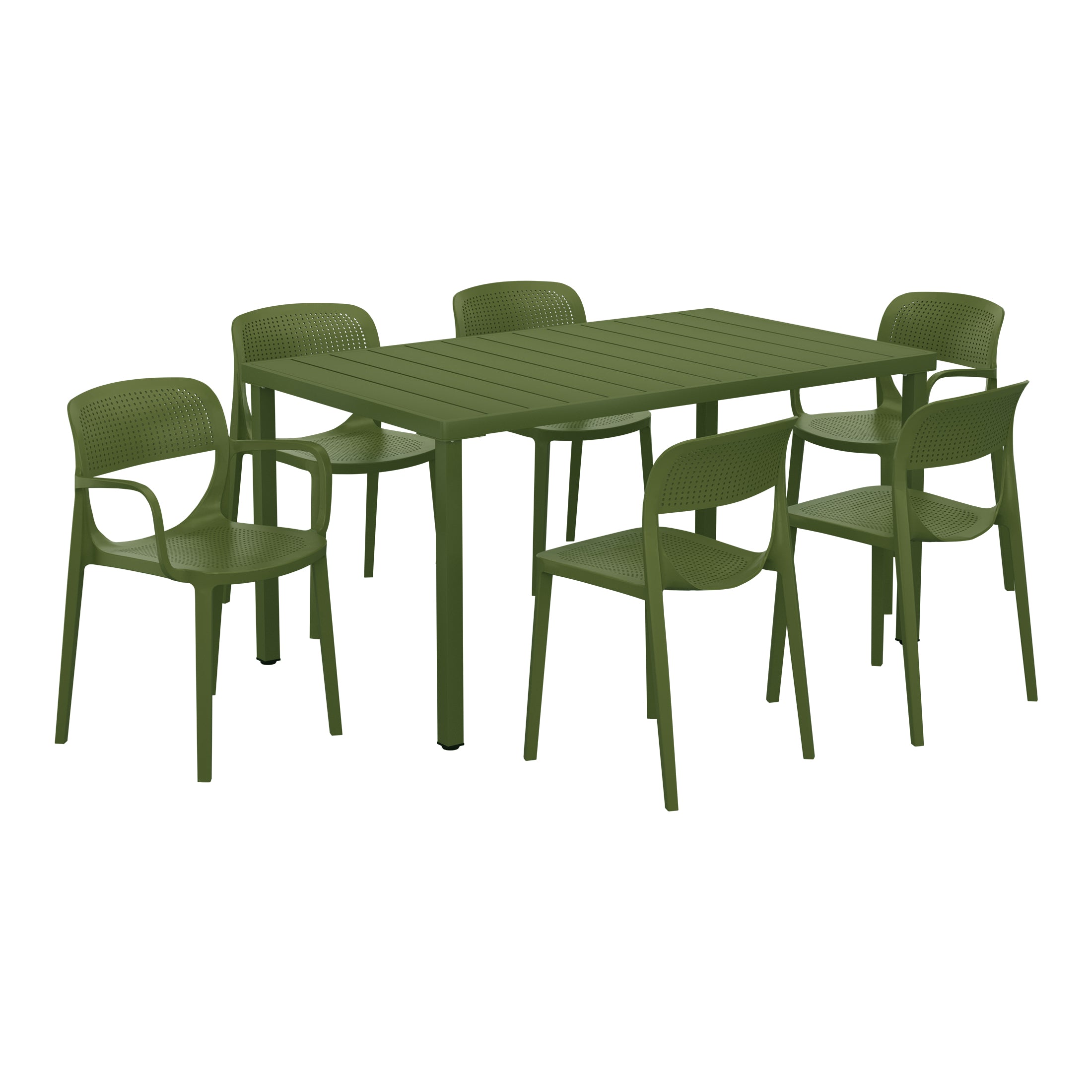 Sunshine 7-Piece Outdoor Rectangular Metal Patio Dining Table Set With Stackable Patio Dining Chairs