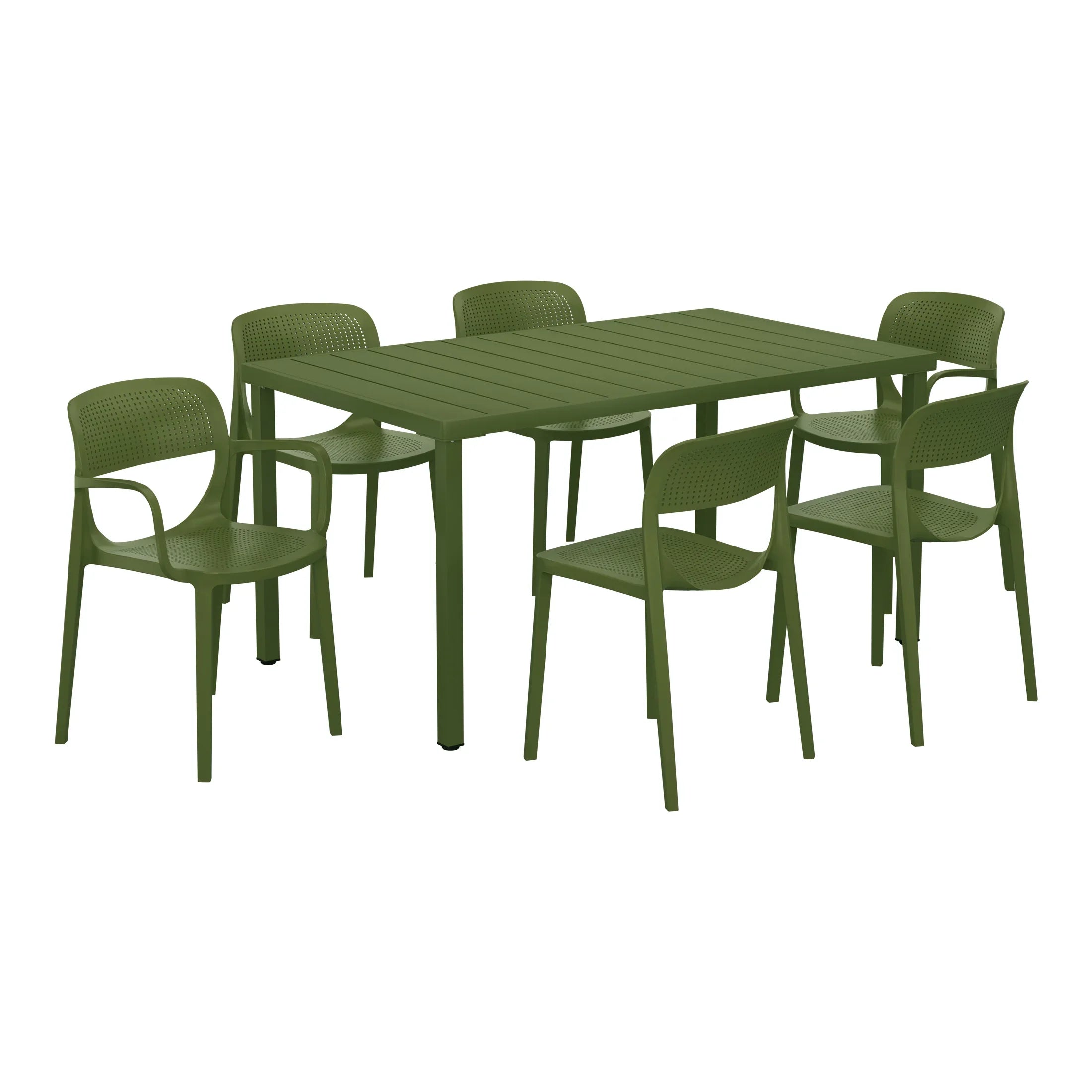 Sunshine 7-Piece Outdoor Rectangular Metal Patio Dining Table Set With Stackable Patio Dining Chairs