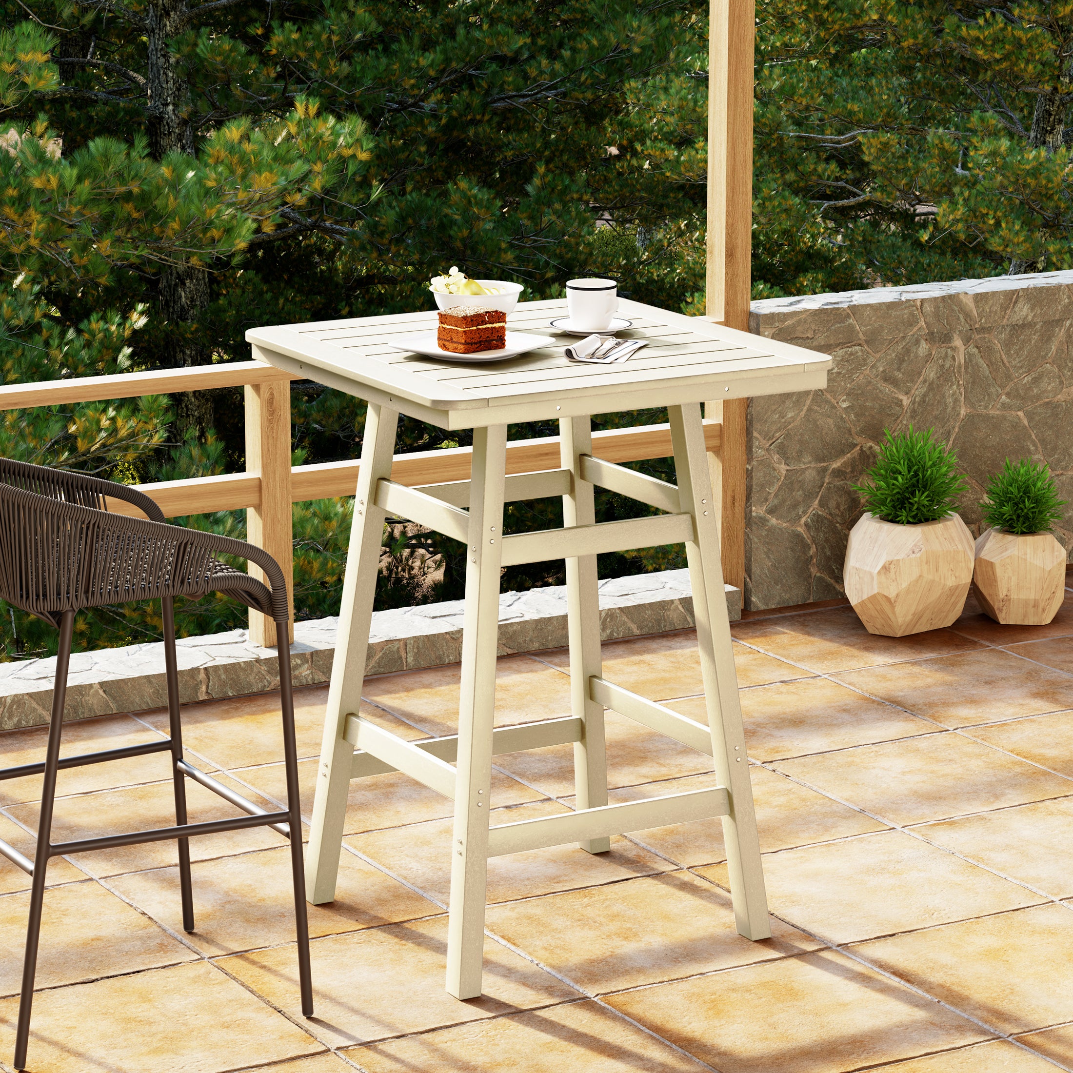 Paradise 30" Square Outdoor Patio Bistro Bar Table With Umbrella Hole