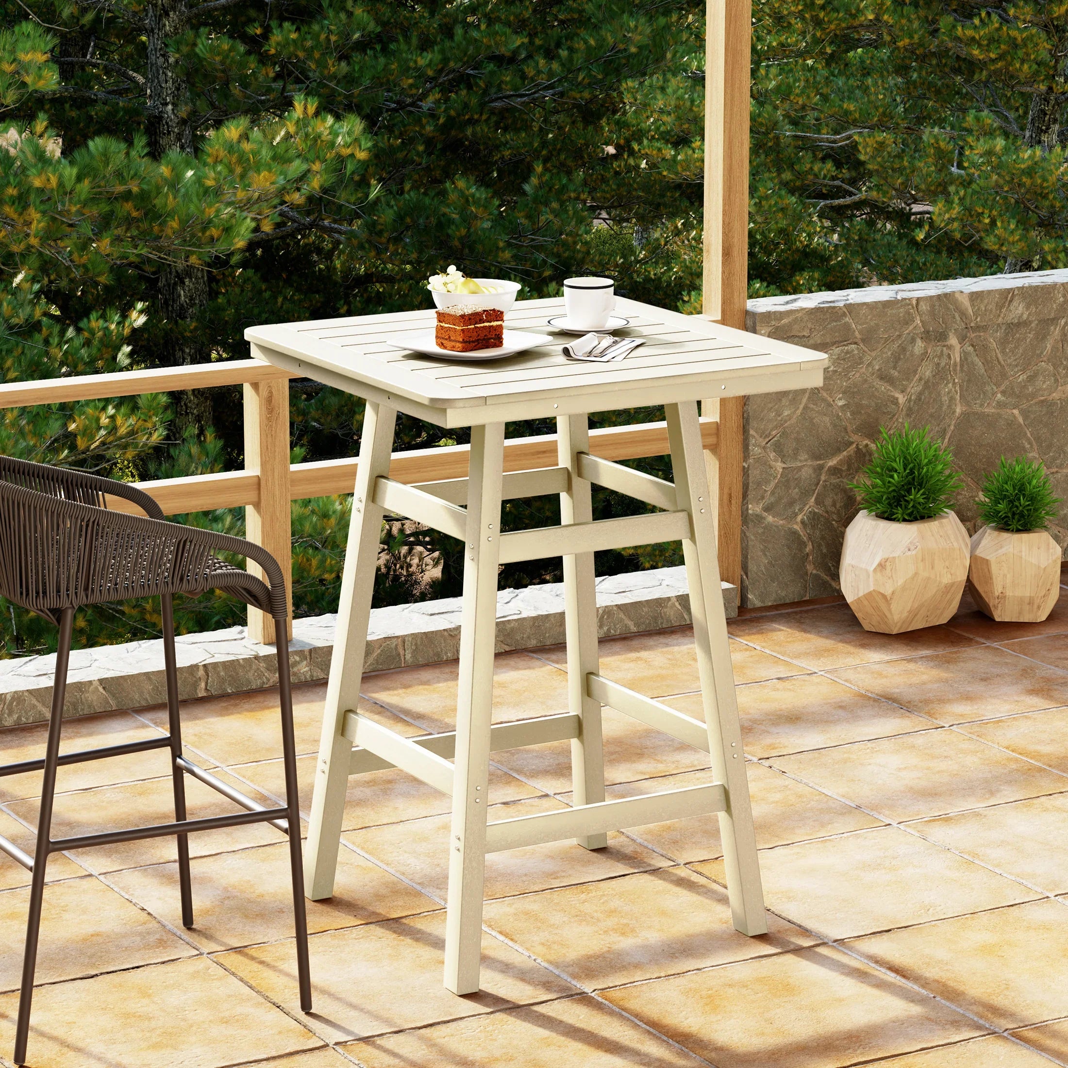 Paradise 30" Square Outdoor Patio Bistro Bar Table With Umbrella Hole