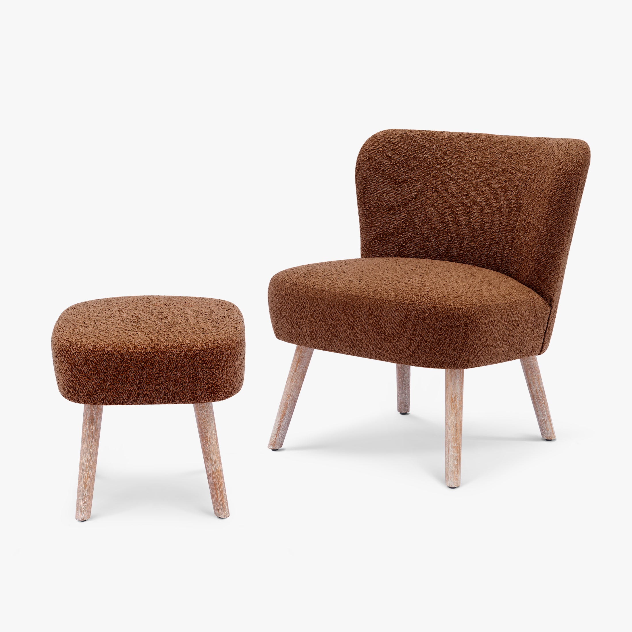 Amélie Mid-Century Boucle Accent Chair with Ottoman Foot Stool Set
