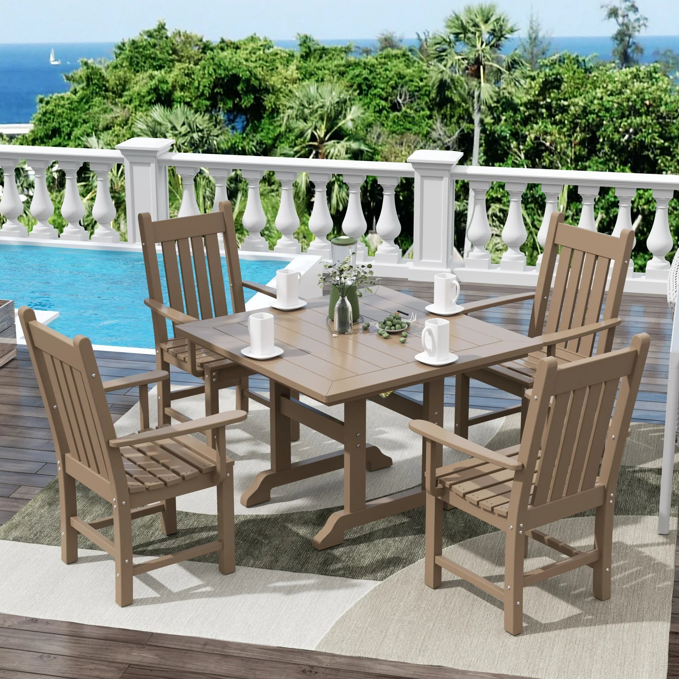 Paradise 5 Piece Outdoor Patio Dining Set Outdoor Square Table and Armchair Set