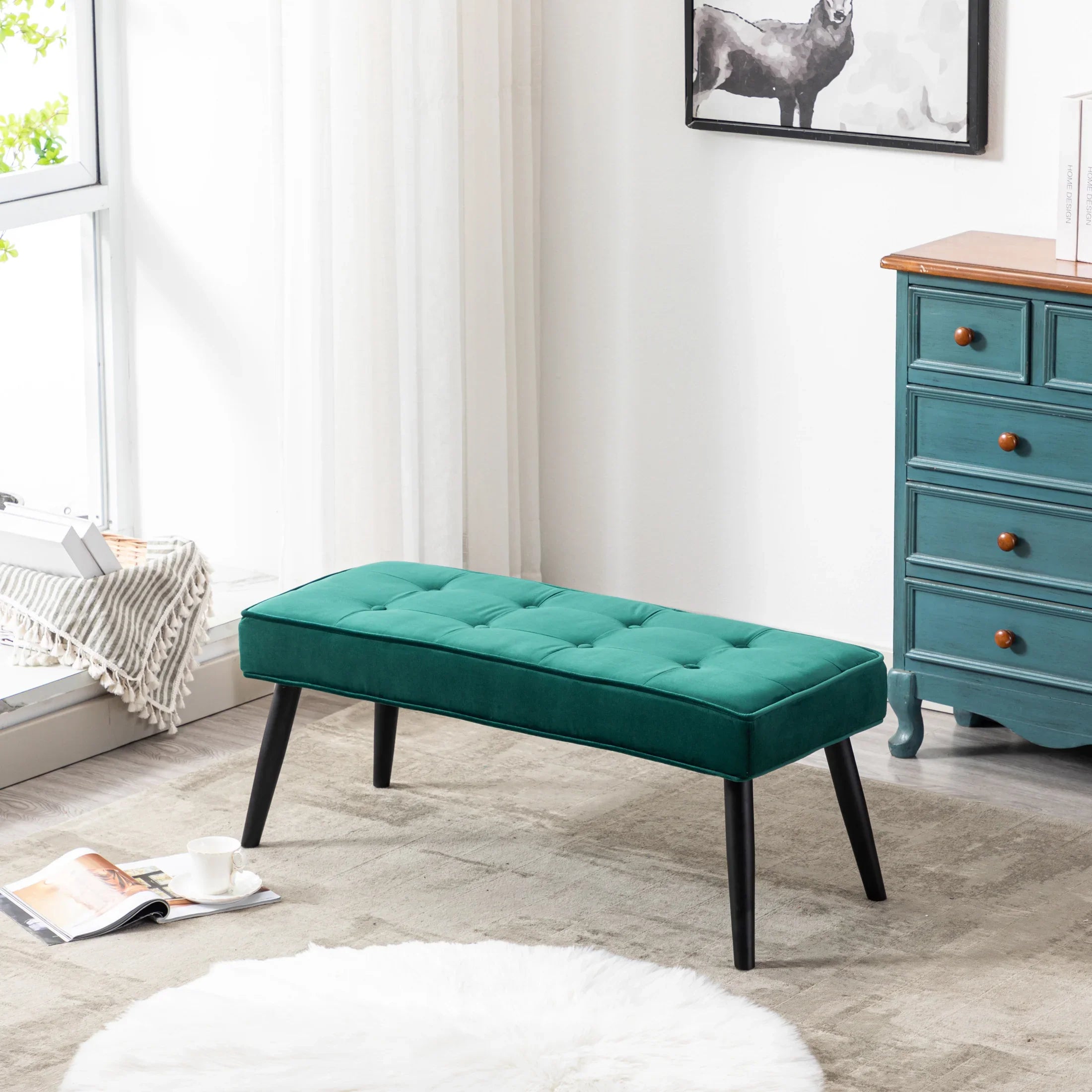 Hank Button Tufted Velvet Upholstered Accent Bench