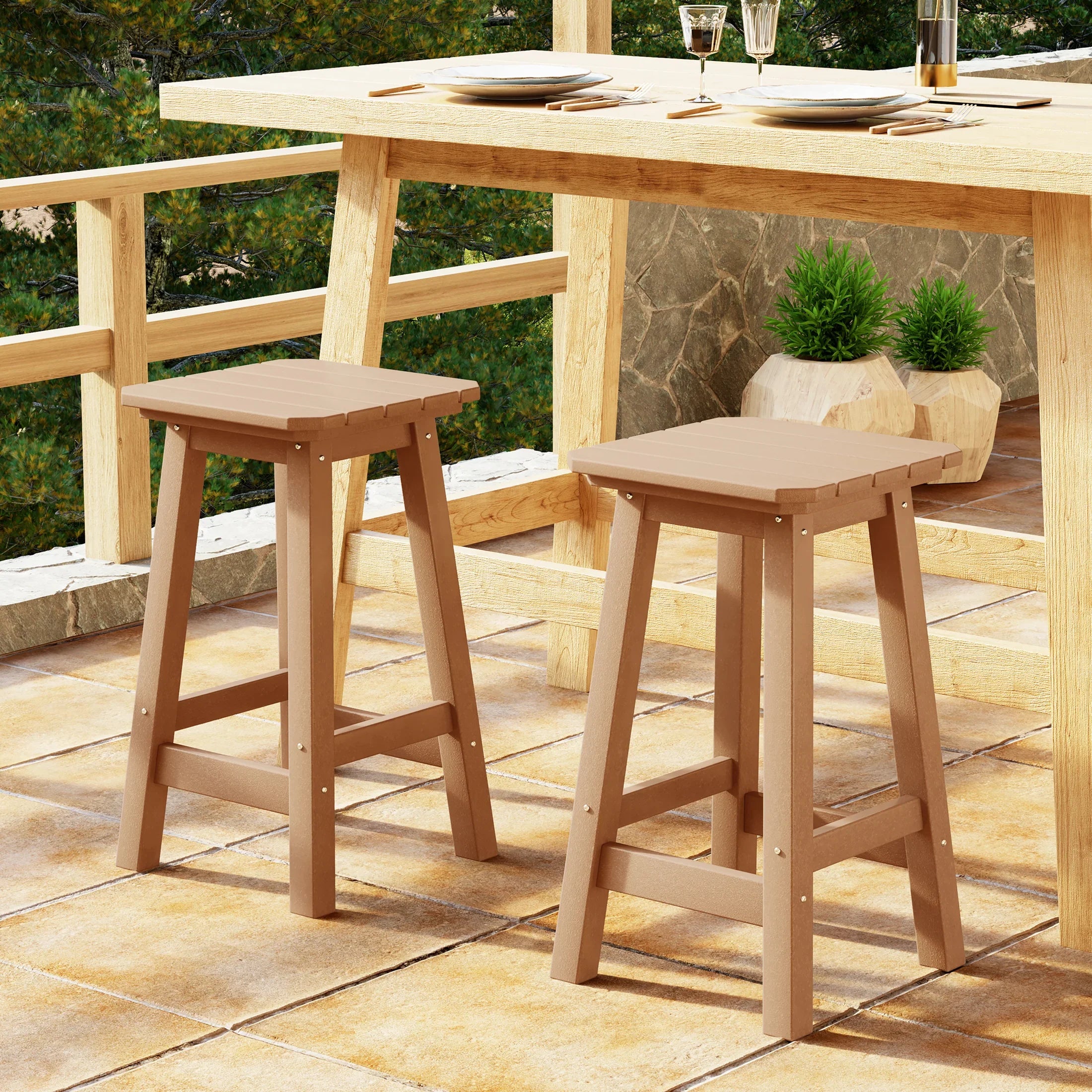 Paradise 24" HDPE Outdoor Patio Counter High Backless Square Bar Stools Set of 2