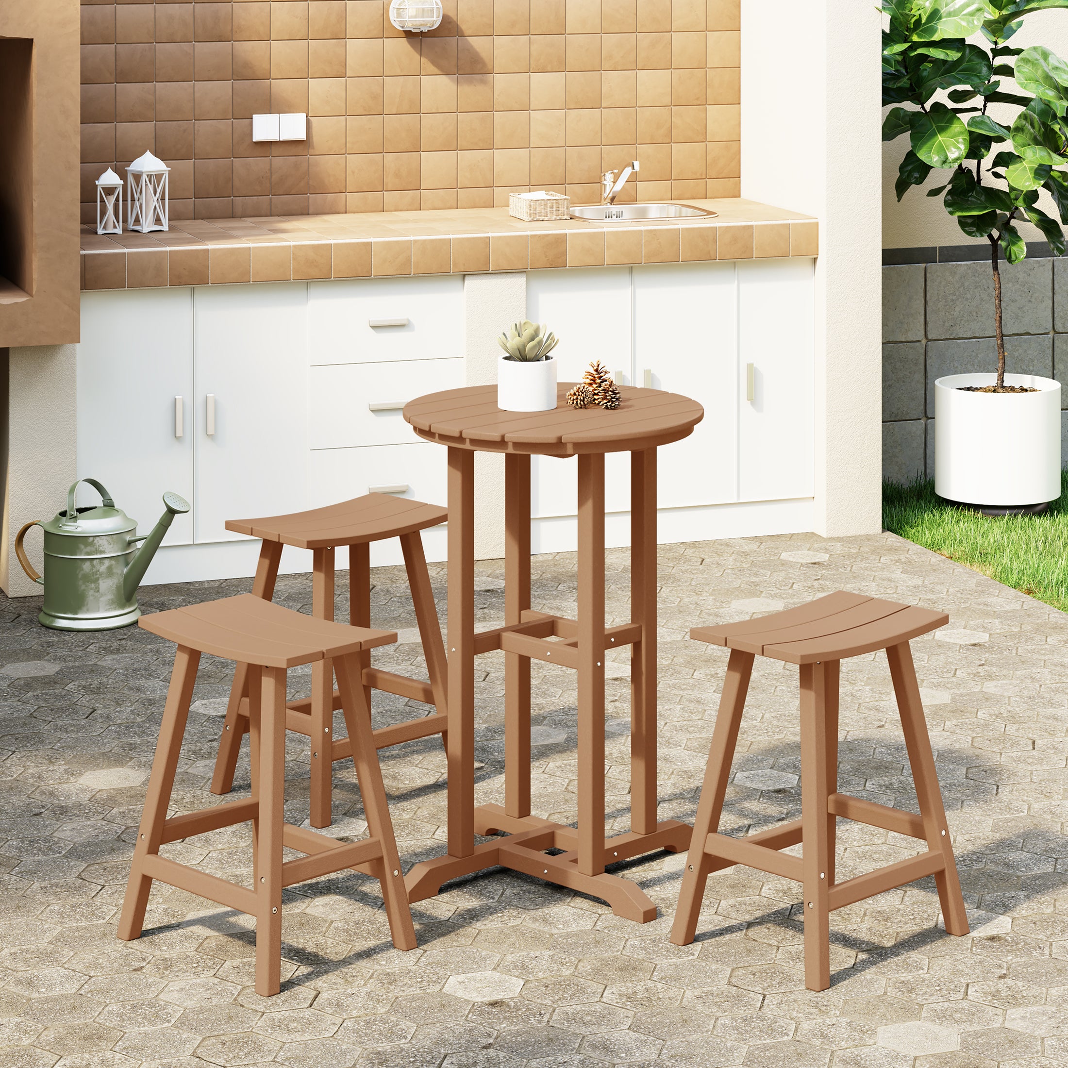 Paradise Outdoor Patio Counter Height Bar Stools Bistro Bar Table 4-Piece Set
