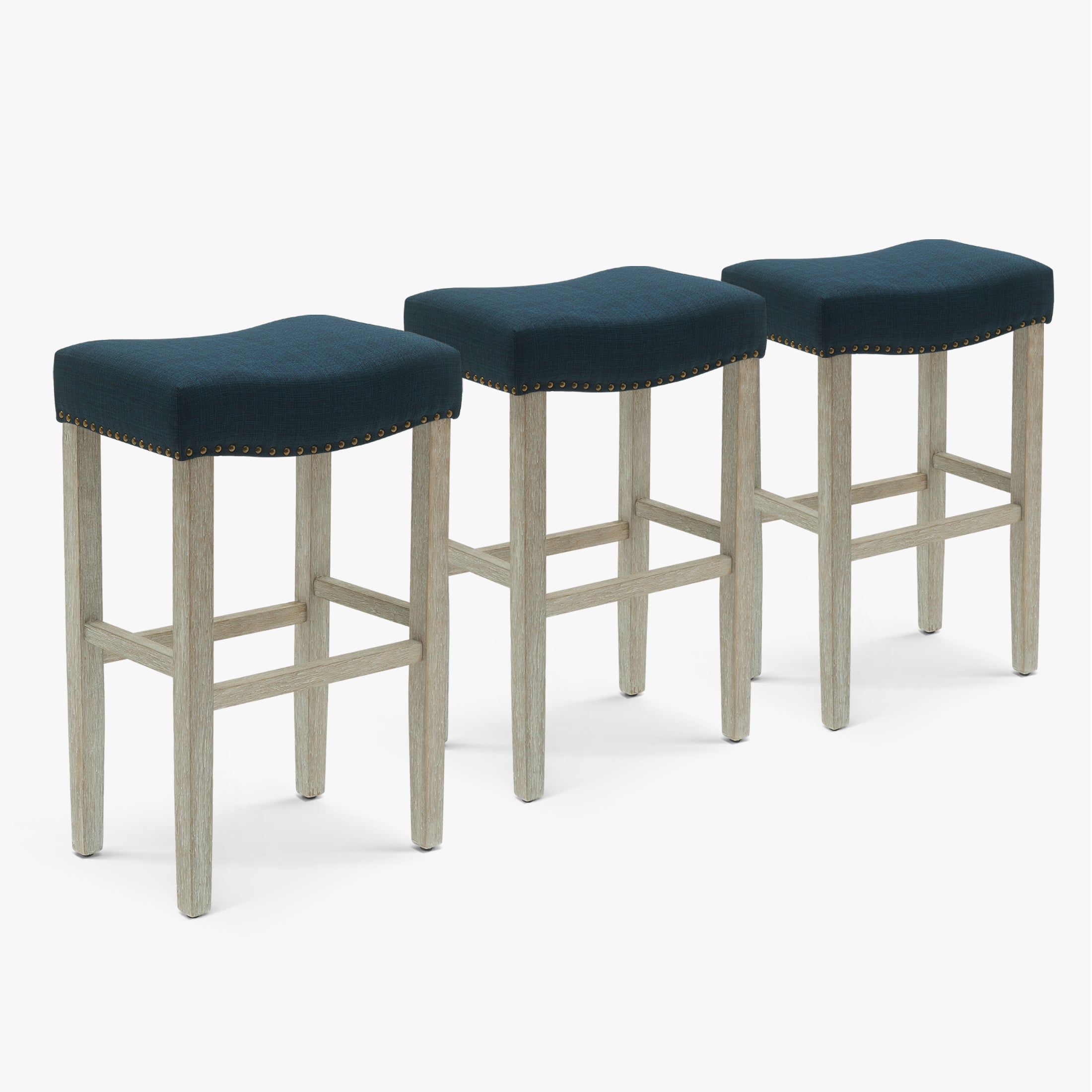Bulmon 29" Upholstered Saddle Seat Antique Gray Counter Stool (Set of 3)