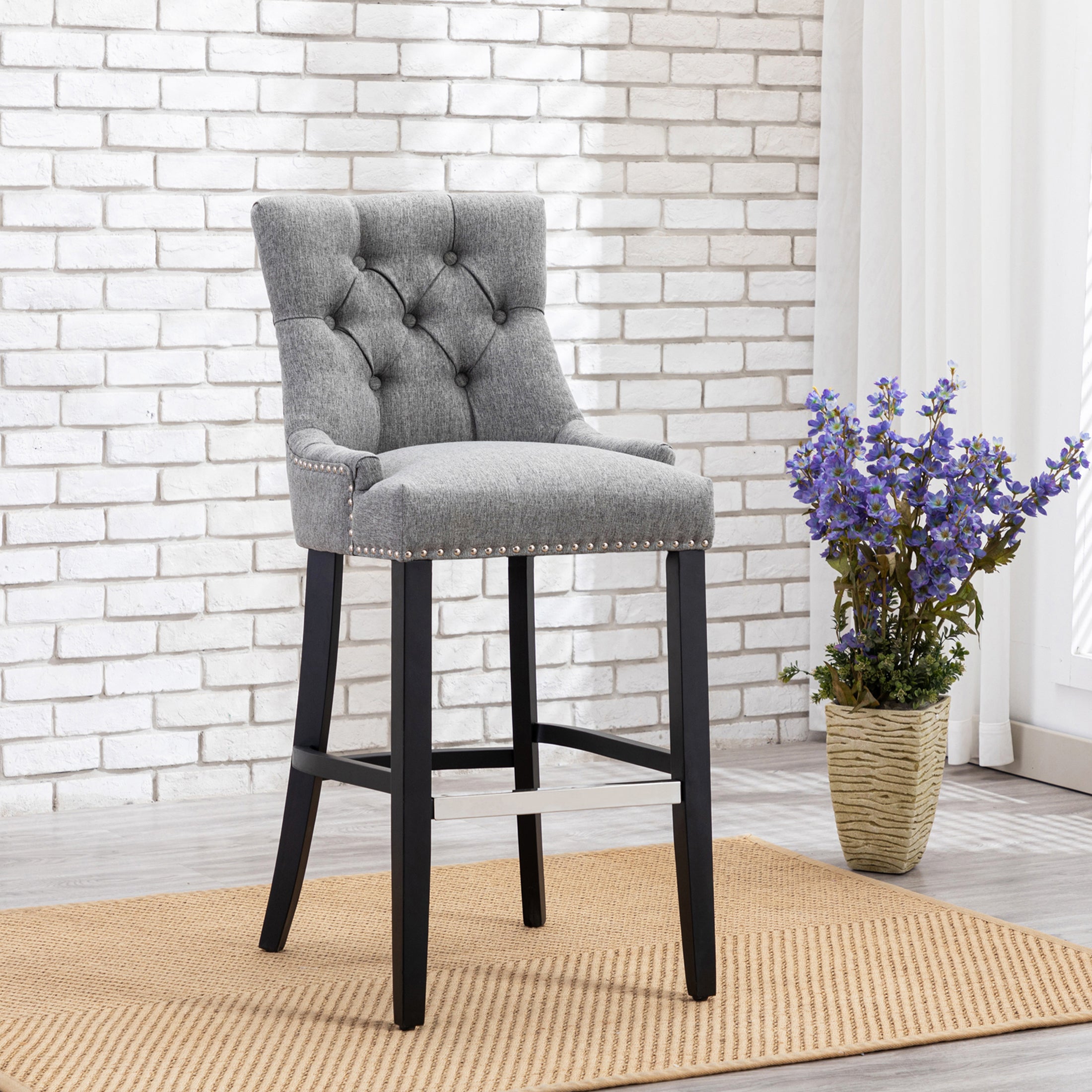 Bellmount 29" Upholstered Wood Bar Stool with Tufted Back
