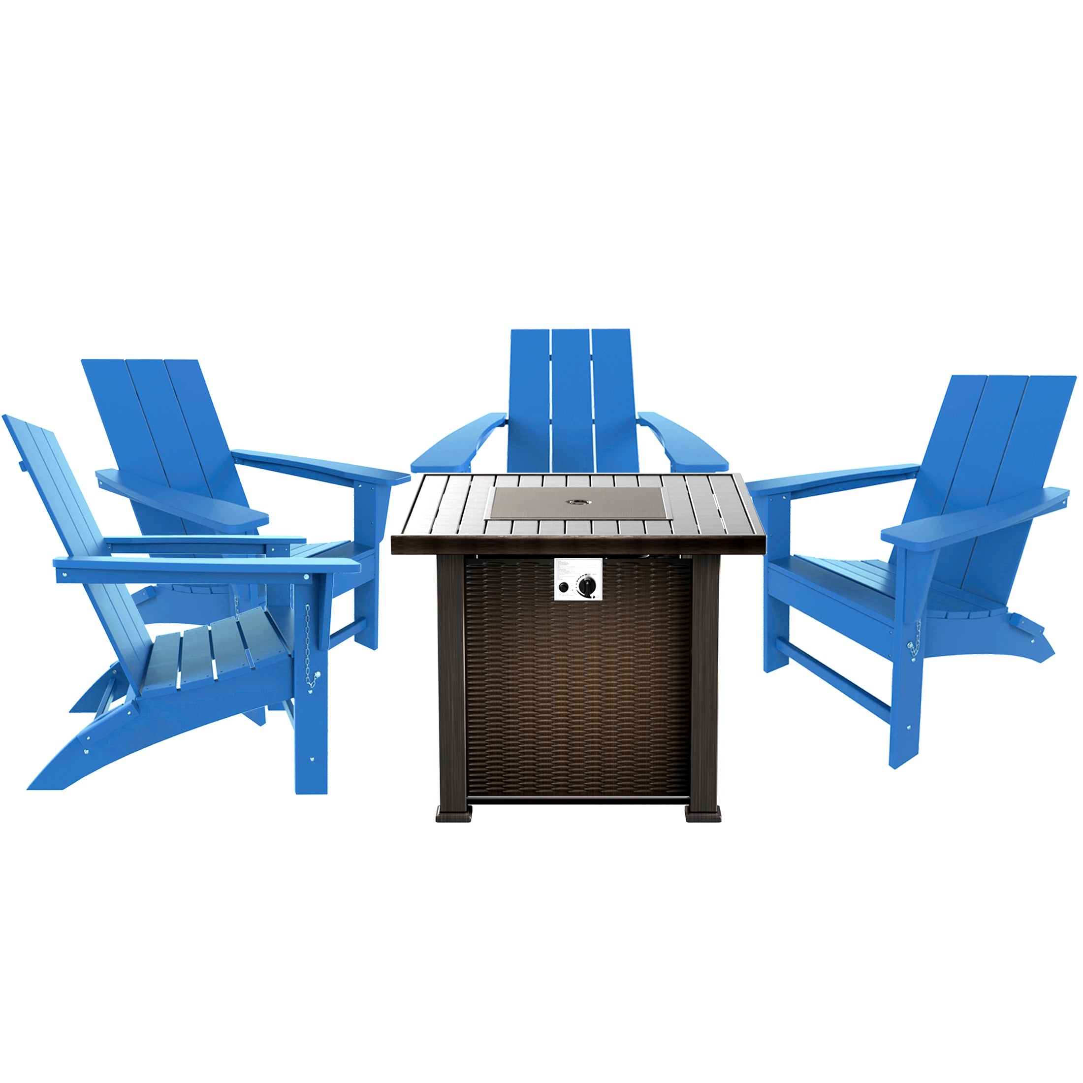 Palms Modern Folding Poly Adirondack Chair With Square Fire Pit Table