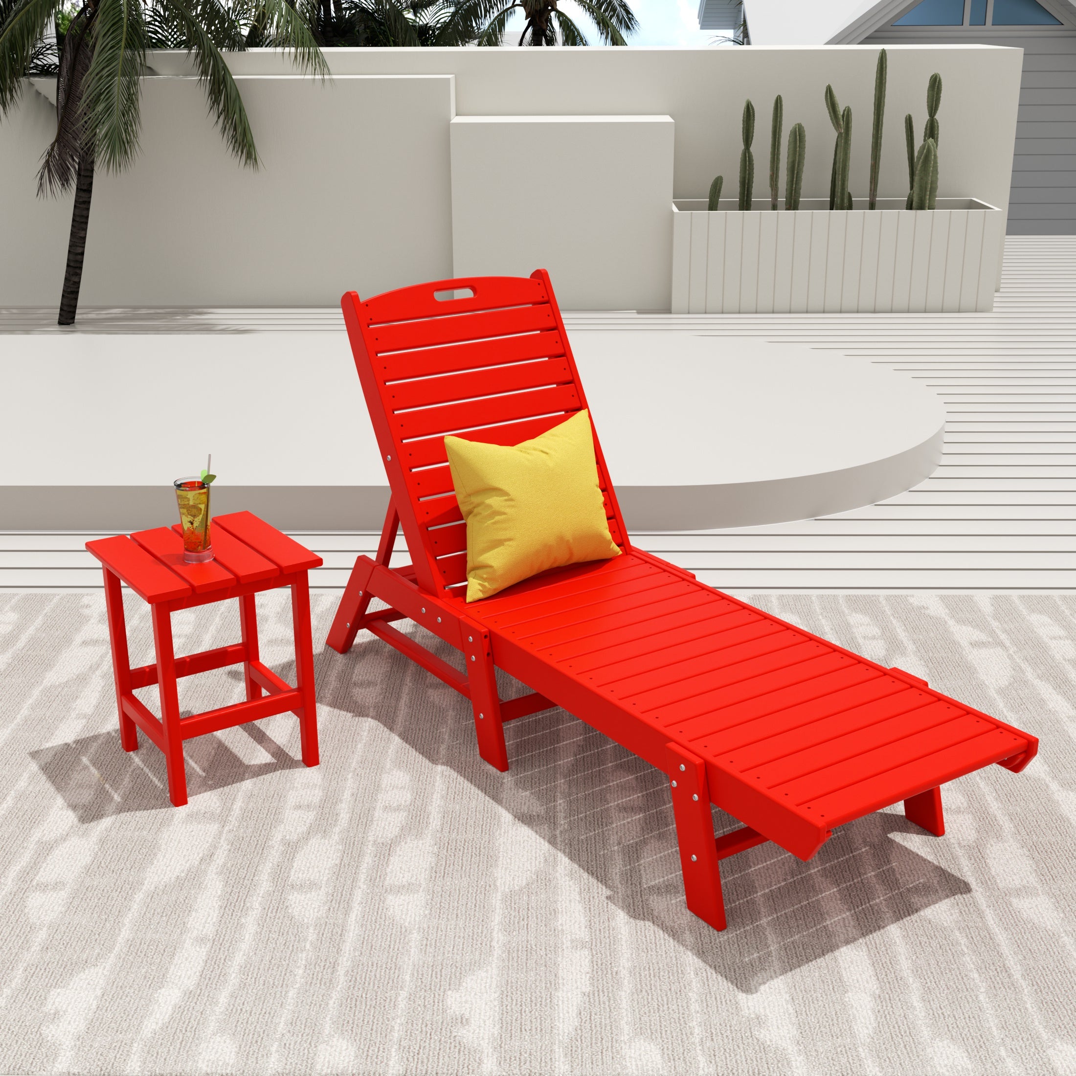 Paradise 2-Piece Poly Outdoor Patio Chaise Lounge Chair with Side Table Set