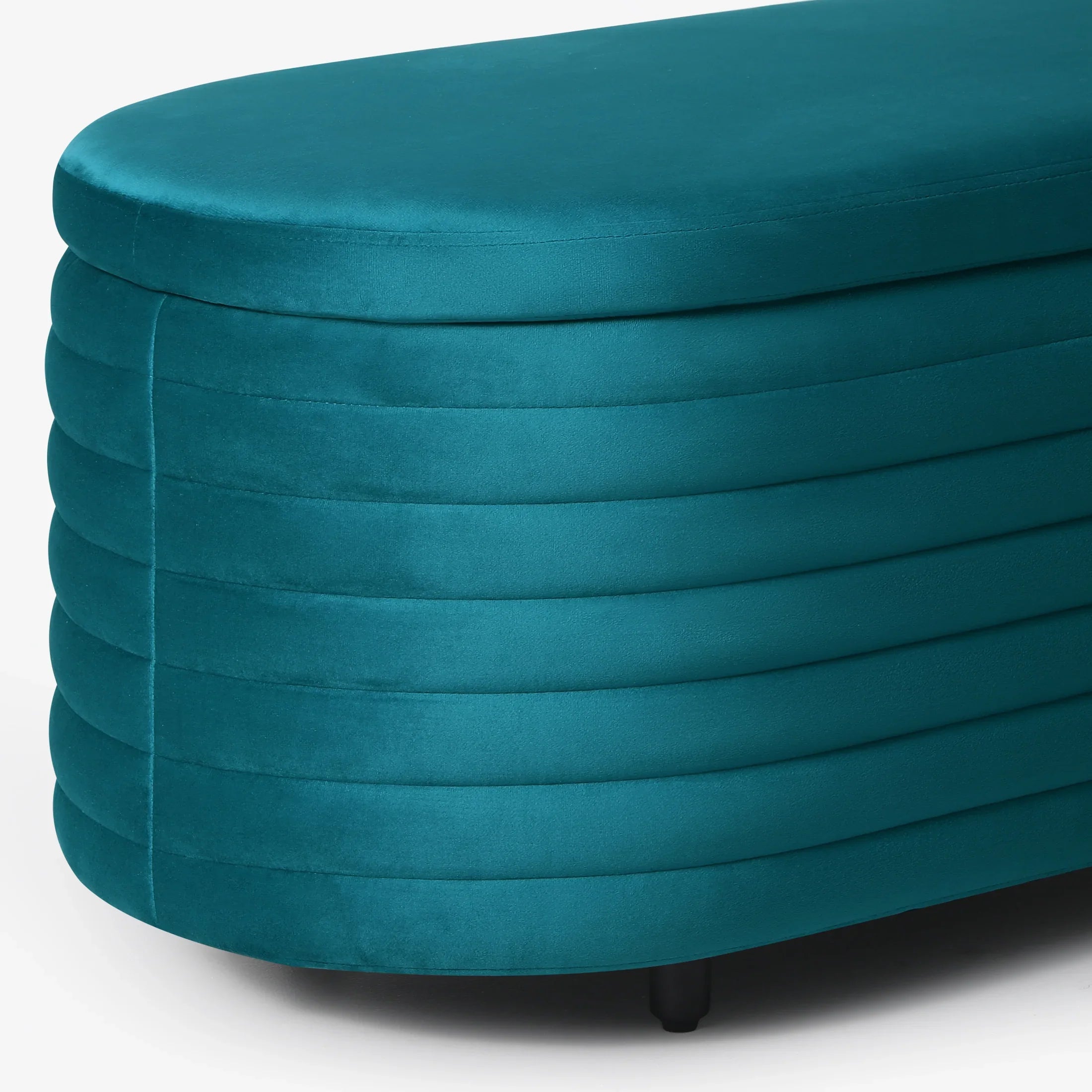Alaia 54" Wide Mid-Century Modern Upholstered Velvet Tufted Oval Storage Ottoman Bench