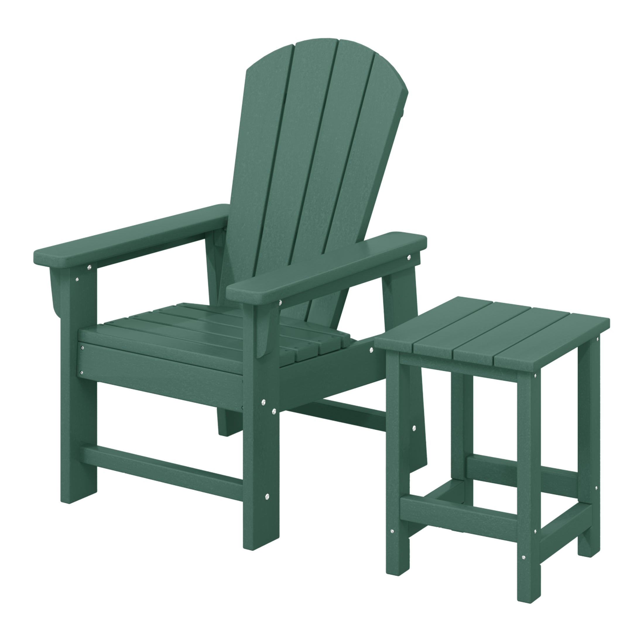 Paradise 2-Piece Kids Outdoor HDPE Adirondack Chair With Square Side Table Set