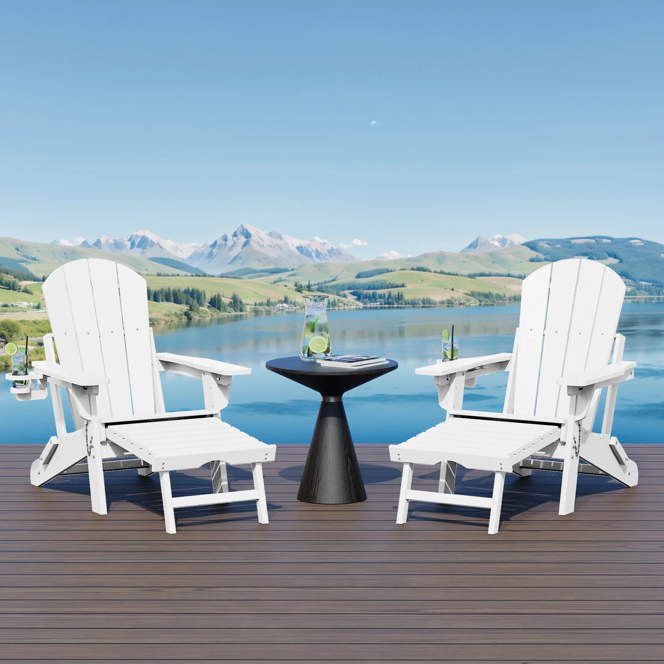 Paradise Folding Adjustable Adirondack Chair with Retractable Ottoman and Cup Holder (Set of 2)