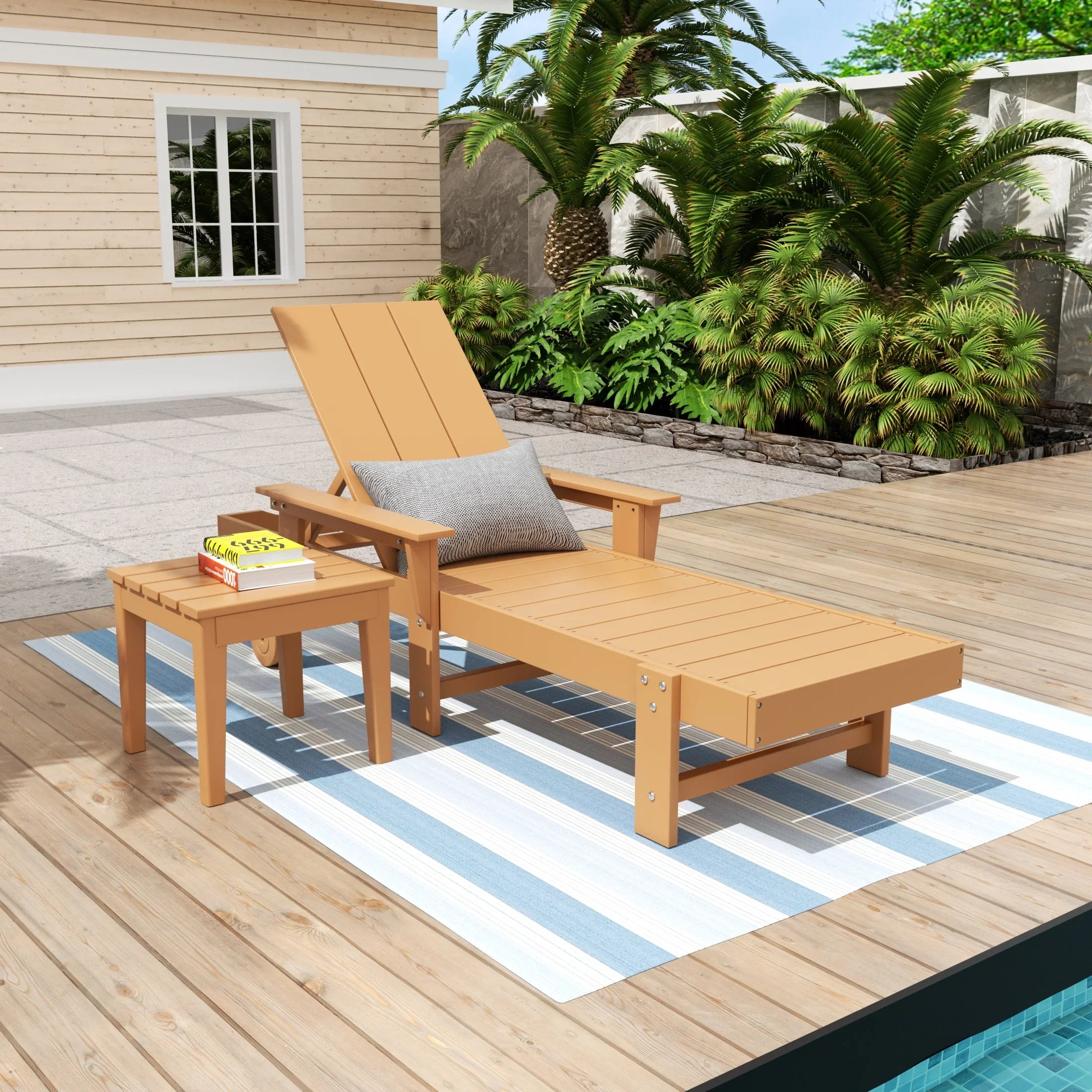 Palms Modern Reclining Chaise Lounge with Side Table 2-Piece Set