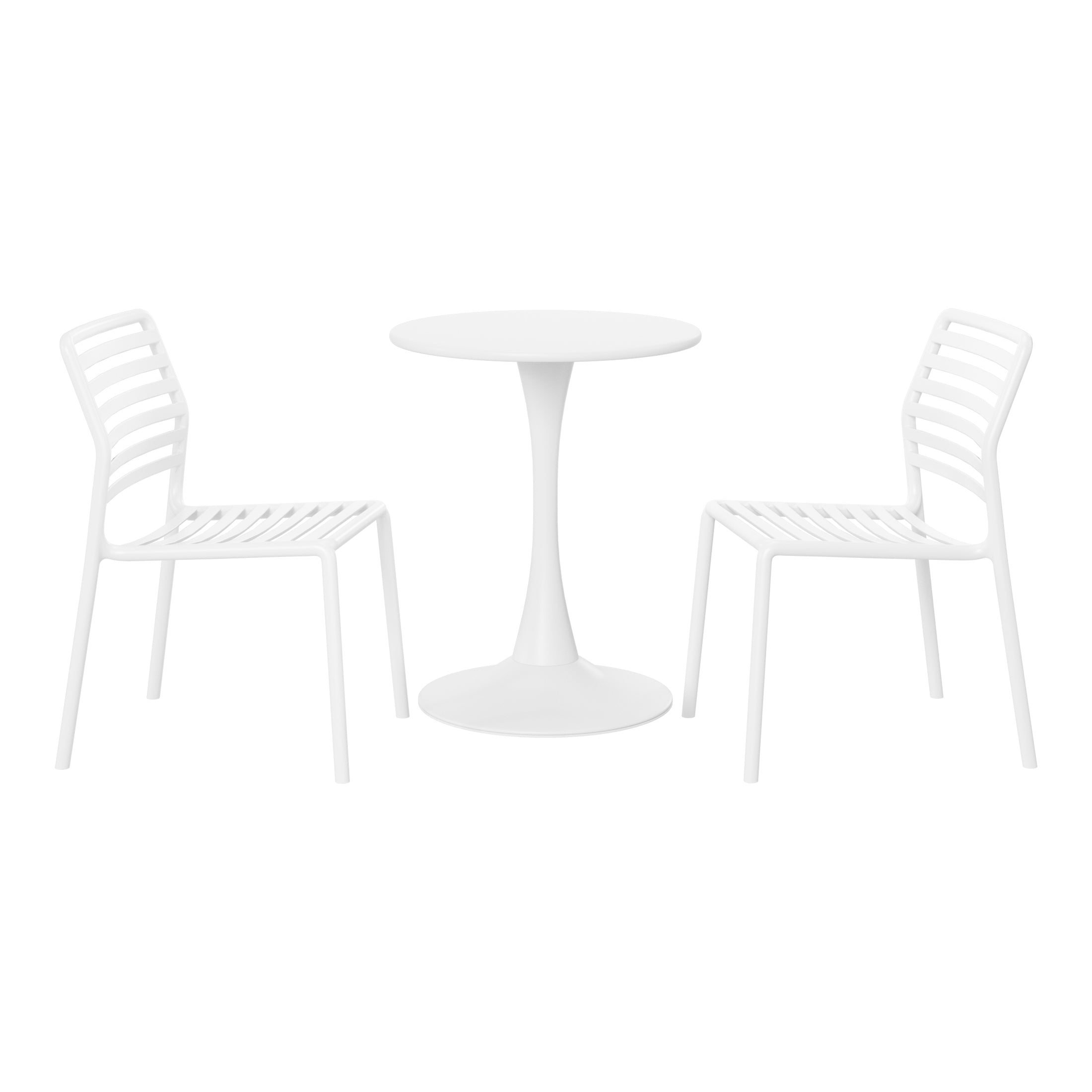 Sunshine 3-Piece Outdoor Metal Round Dining Table Set With Stackable Resin Patio Dining Chairs