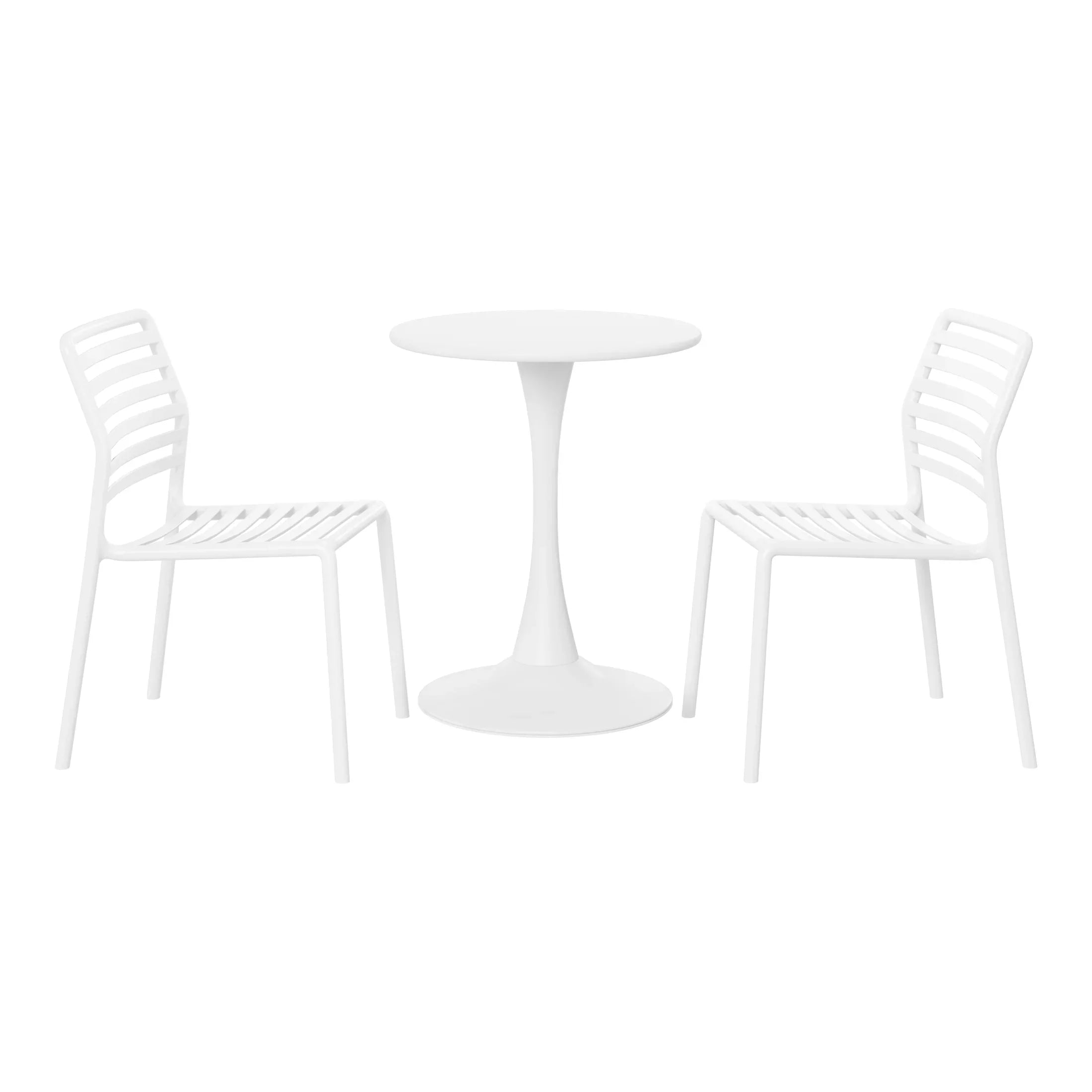 Sunshine 3-Piece Outdoor Metal Round Dining Table Set With Stackable Resin Patio Dining Chairs
