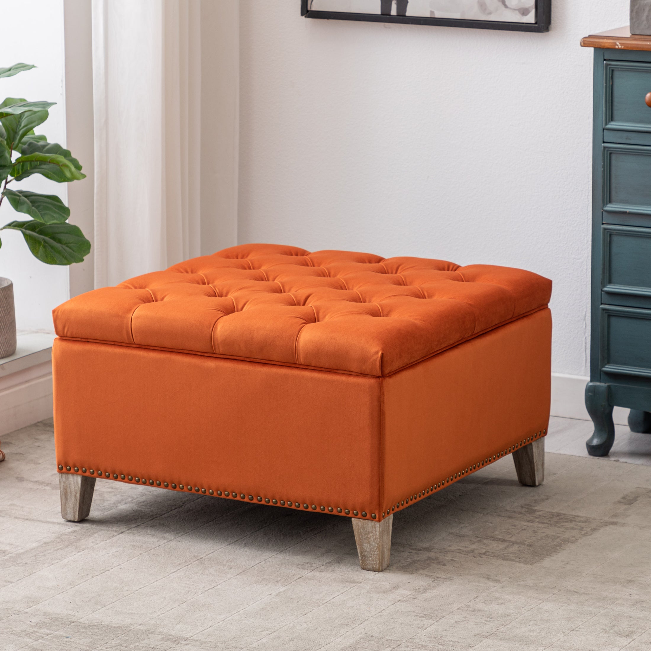 Hank Square Velvet Tufted Storage Ottoman