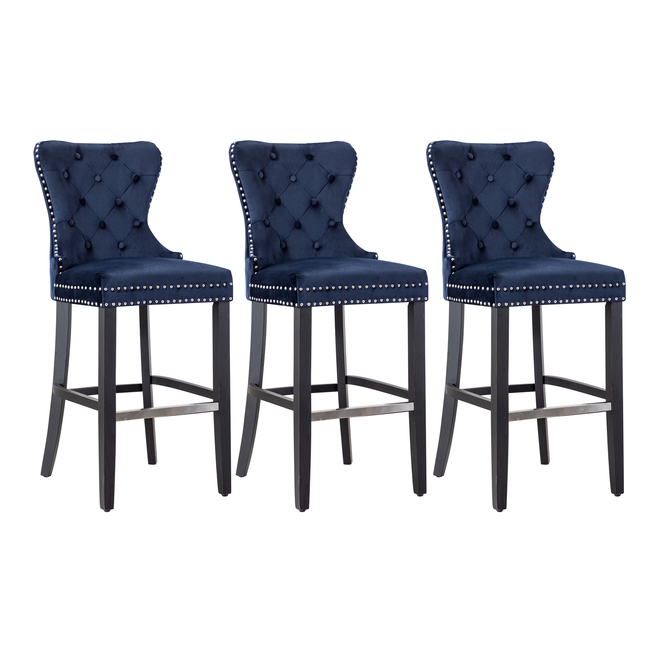 Hank 29" Tufted Velvet Bar Stool (Set of 3), Antique Gray