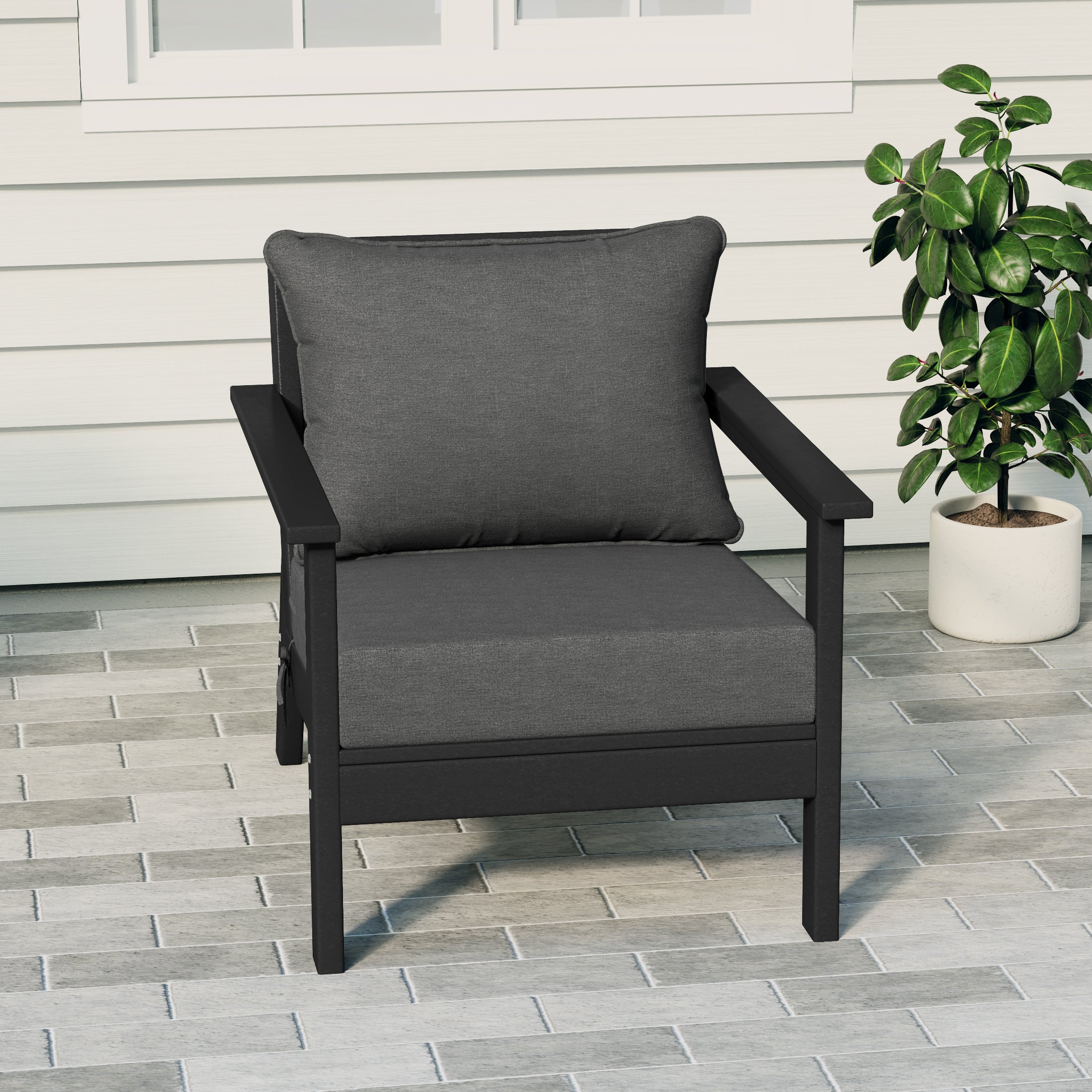 Portsmouth Outdoor Modern HDPE Patio Club Chair with Deep Seat Cushions