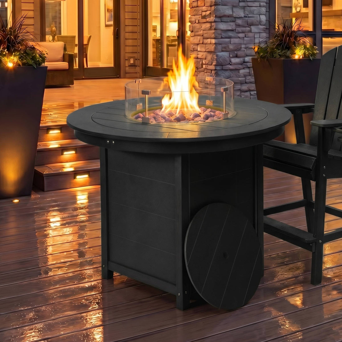 Sol 47" Modern Outdoor Patio Propane Round Counter Height Fire Pit Table
