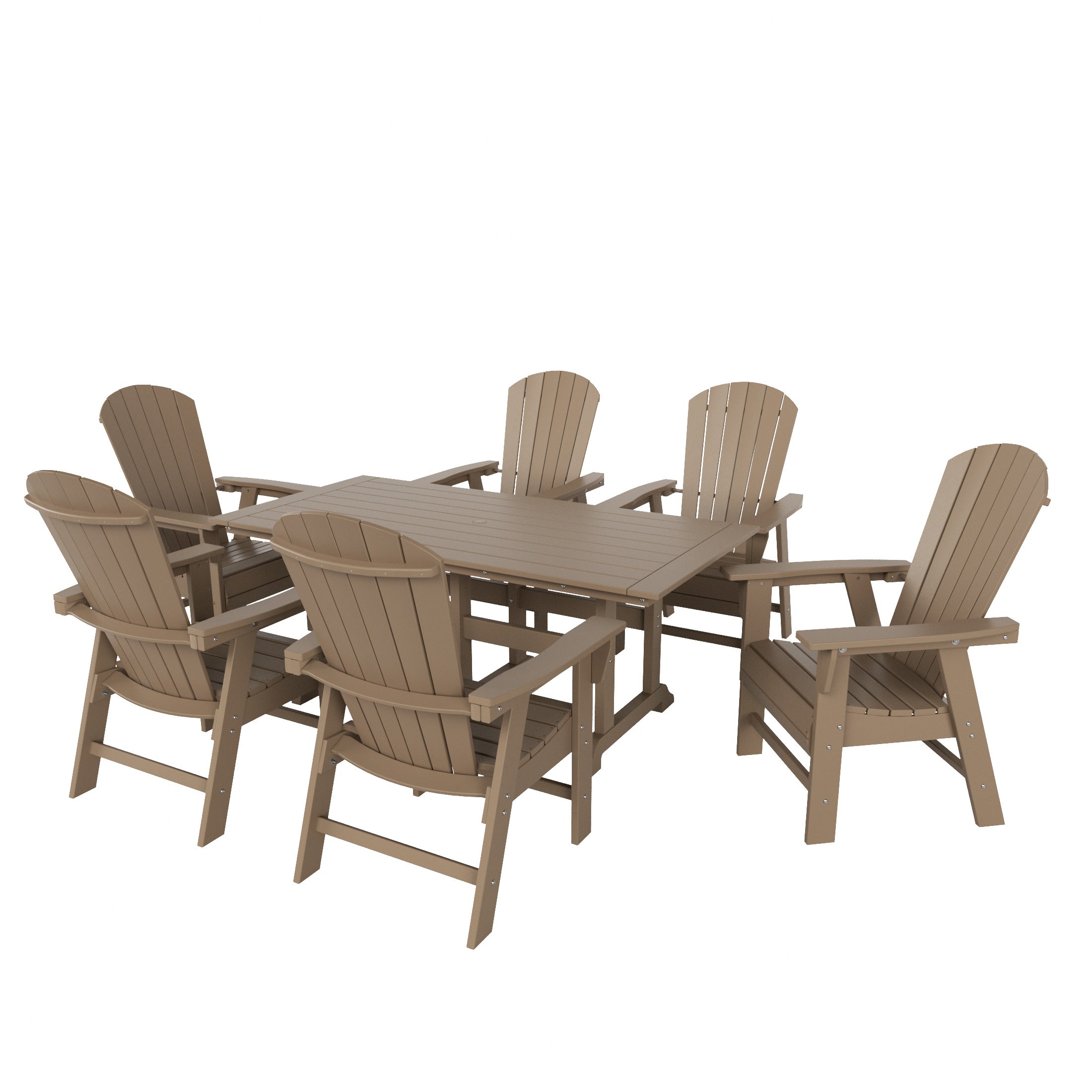 Portside 7 Piece Outdoor Patio Dining Table and Adirondack Armchair Set