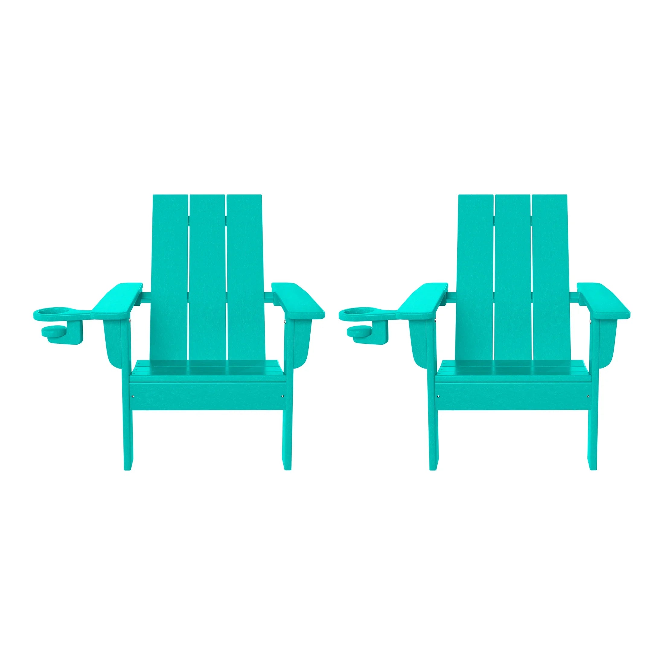 Palms Kids Outdoor HDPE Plastic Modern Adirondack Patio Chairs with Cup Holders (Set of 2)