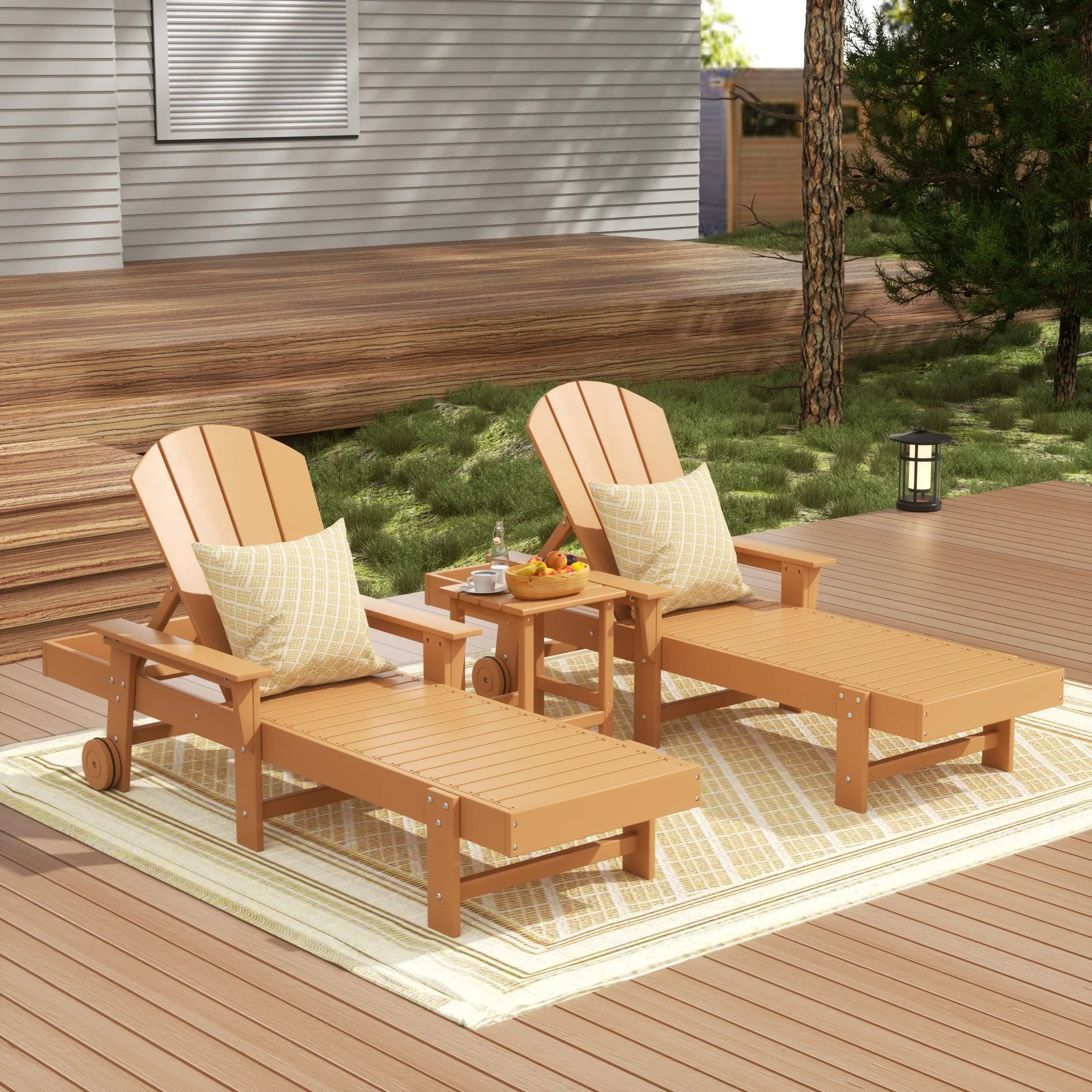 Paradise 3 Piece Adirondack Reclining Chaise Lounge With Arms & Wheels