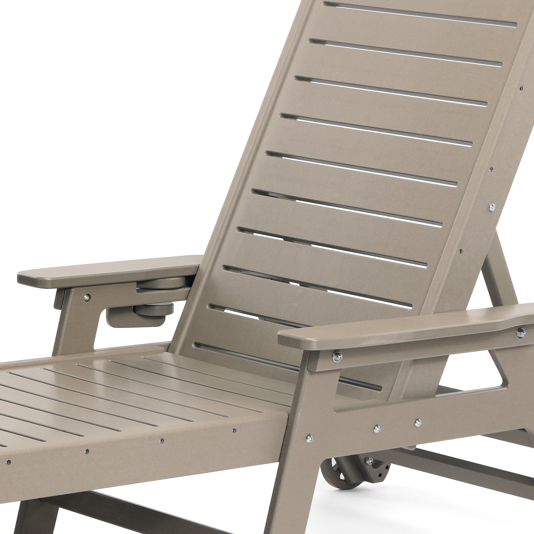 Lago Outdoor HDPE Patio Chaise Lounges With Wheels & Cup Holder (Set of 2)