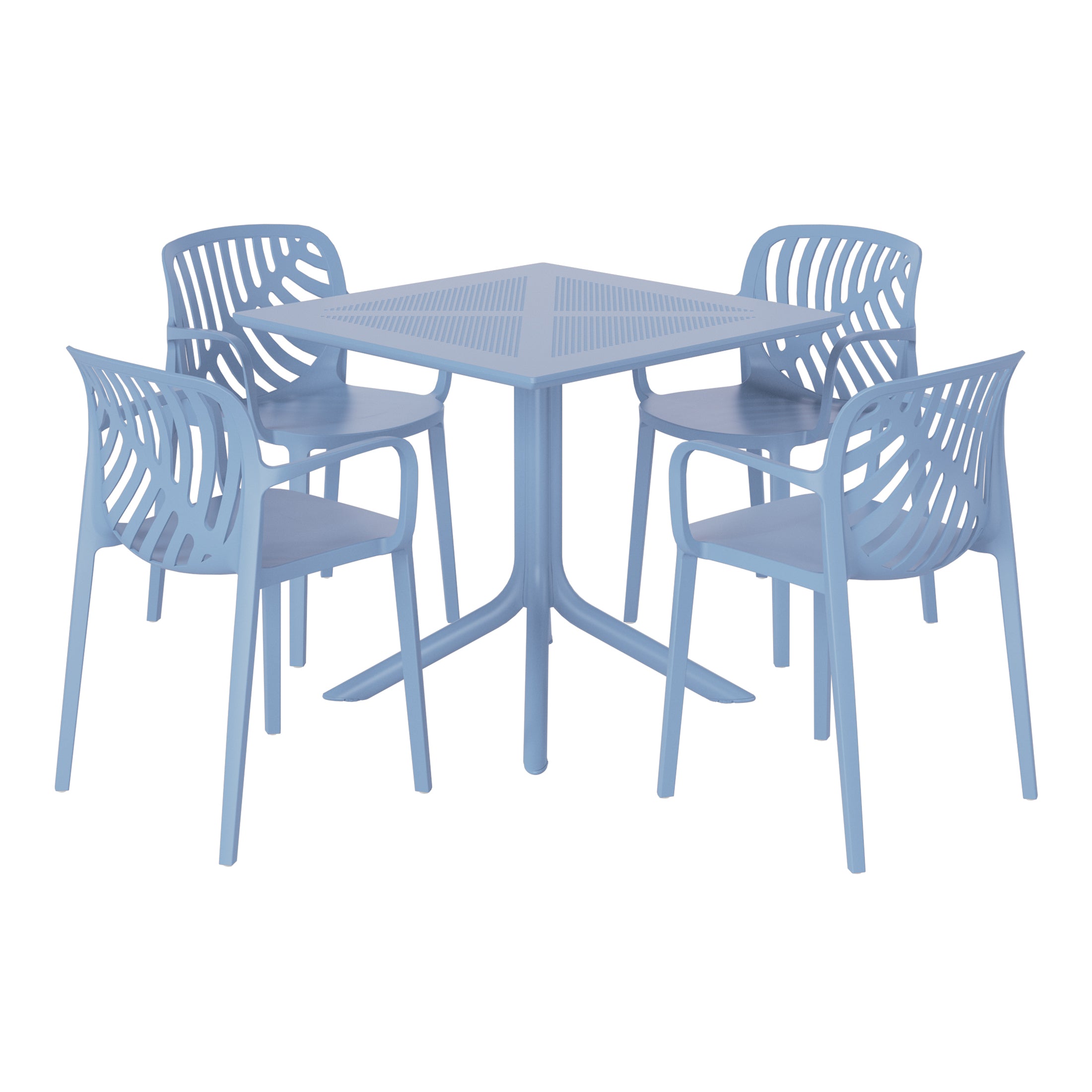 Sunshine 5-Piece Outdoor Resin Square Patio Dining Table Set with Modern Stackable Patio Dining Chairs