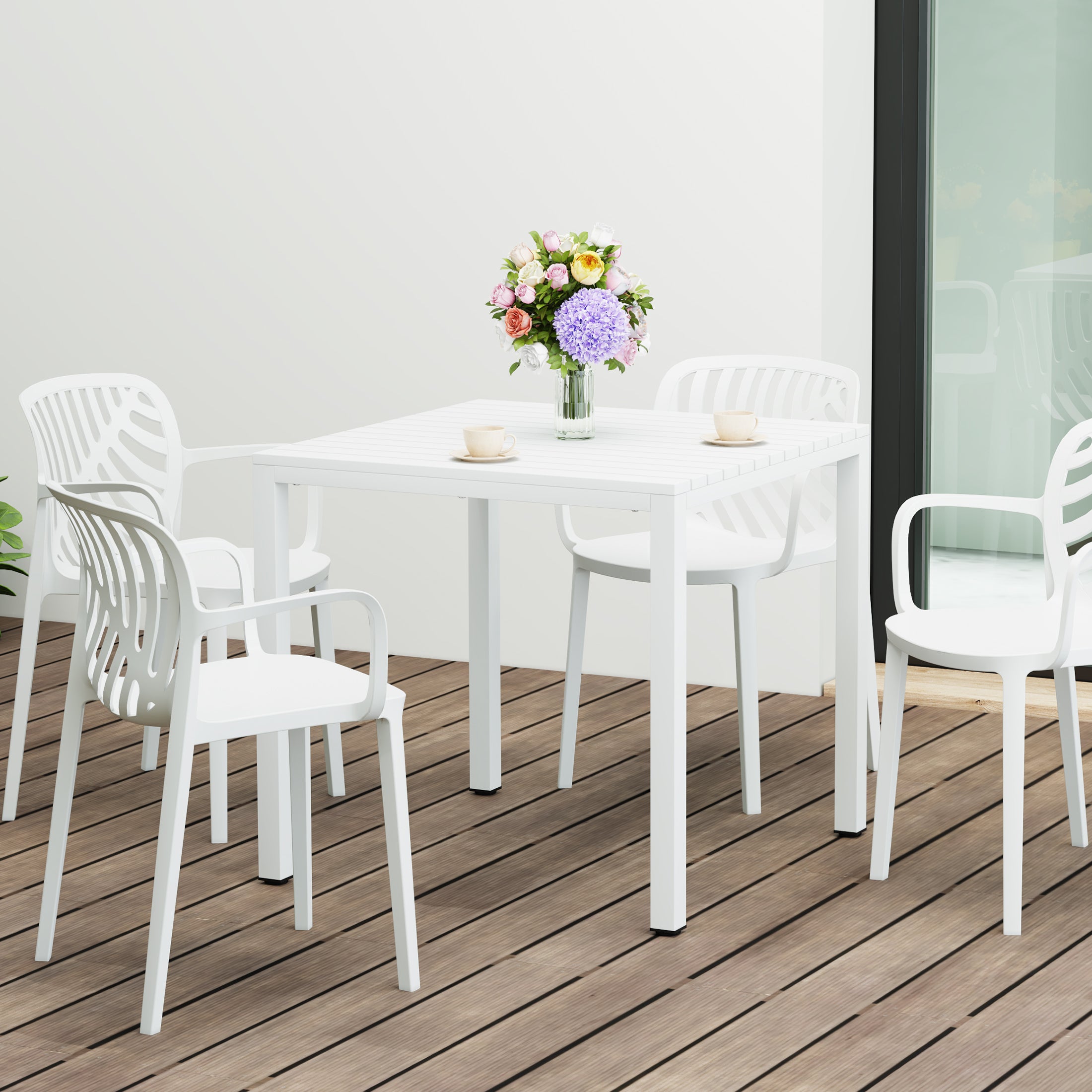 Sunshine 31.5" Iron Metal Frame Outdoor Square Patio Dining Table