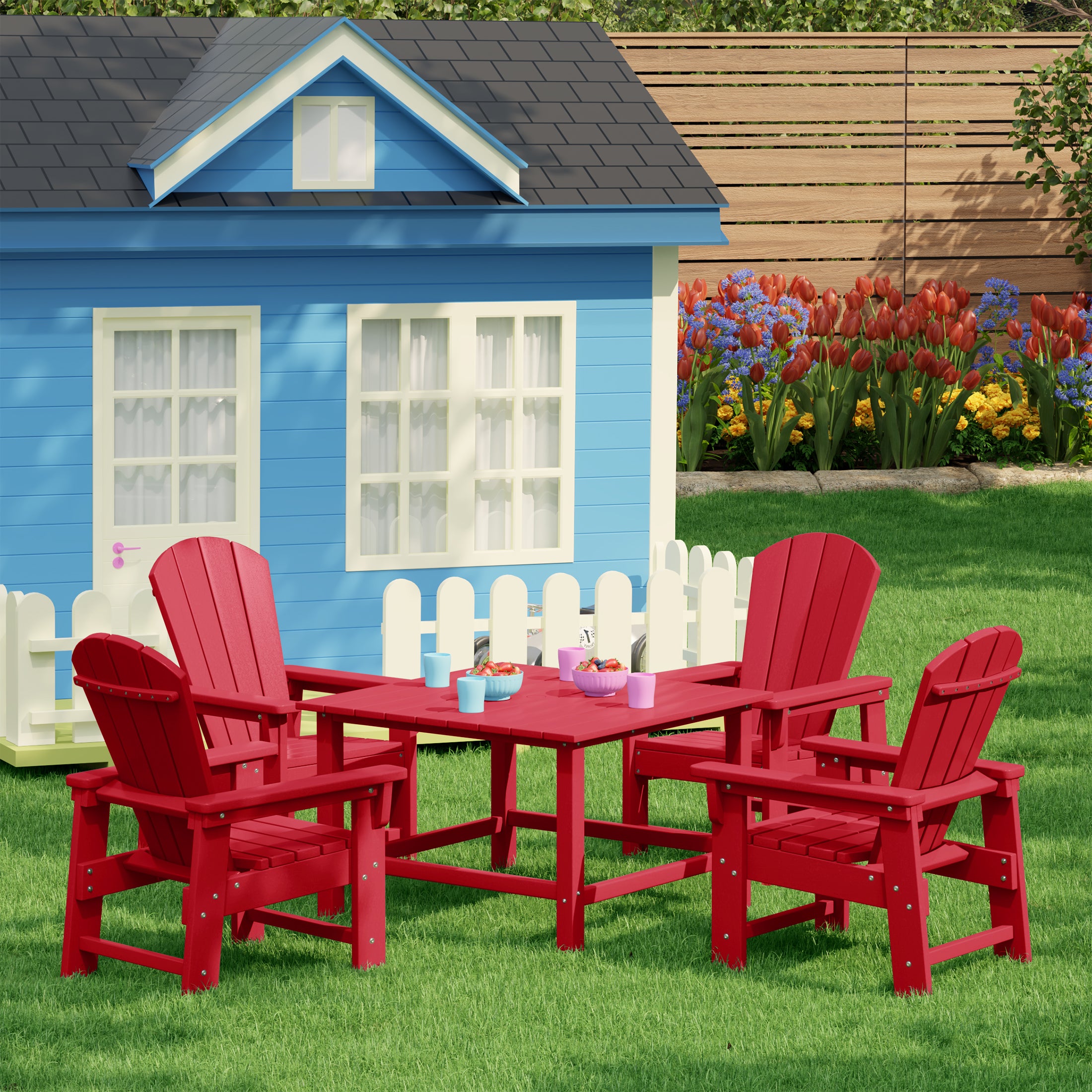 Paradise Kids 5-Piece HDPE Outdoor Square Patio Dining Table and Chairs Set
