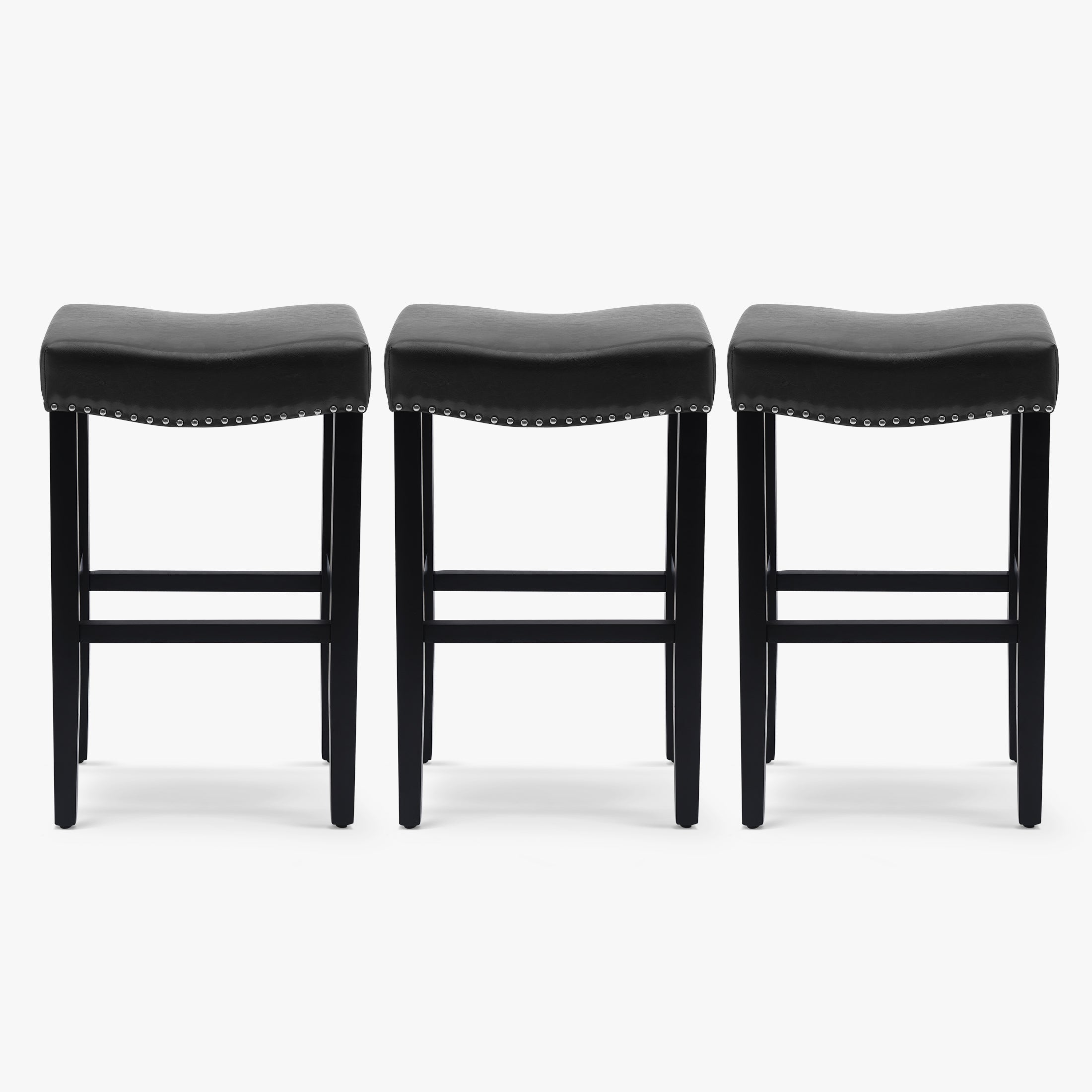 Bulmon 29" Upholstered Saddle Seat Black Bar Stool (Set of 3)