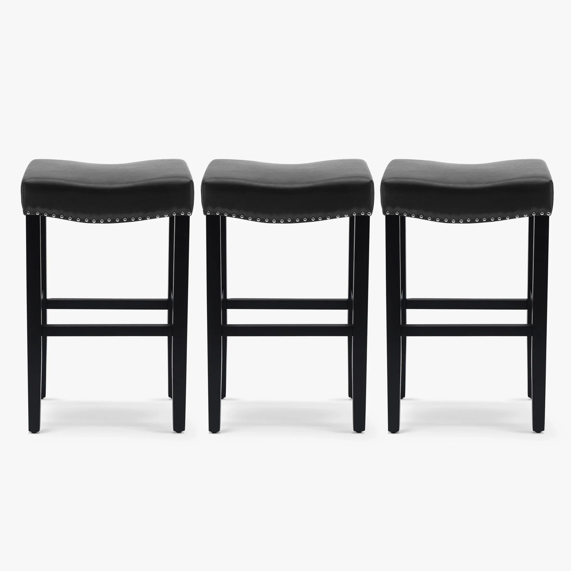 Bulmon 29" Upholstered Saddle Seat Black Bar Stool (Set of 3)