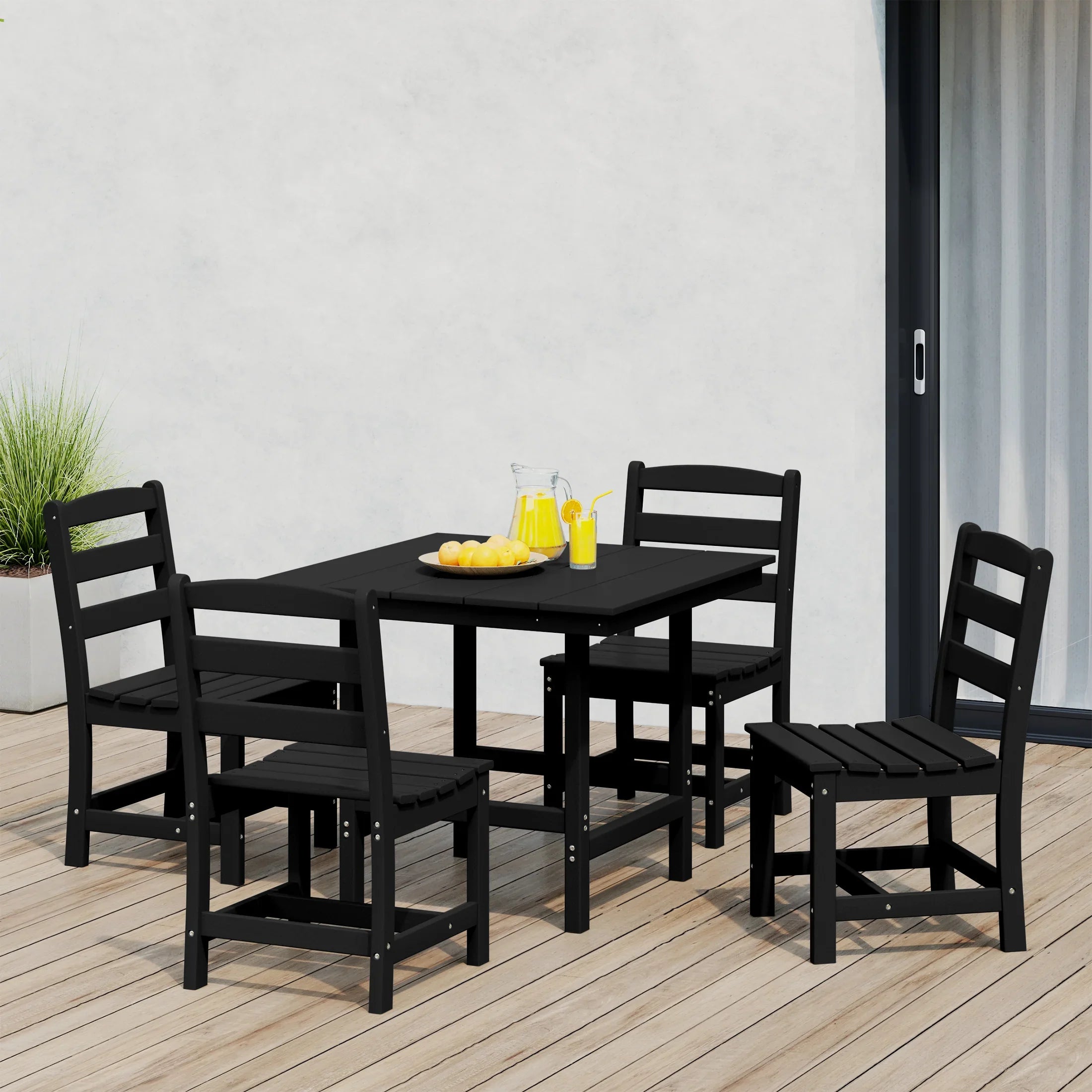 Palms 5-Piece HDPE Outdoor Square Patio Dining Table Set with Armless Side Chairs