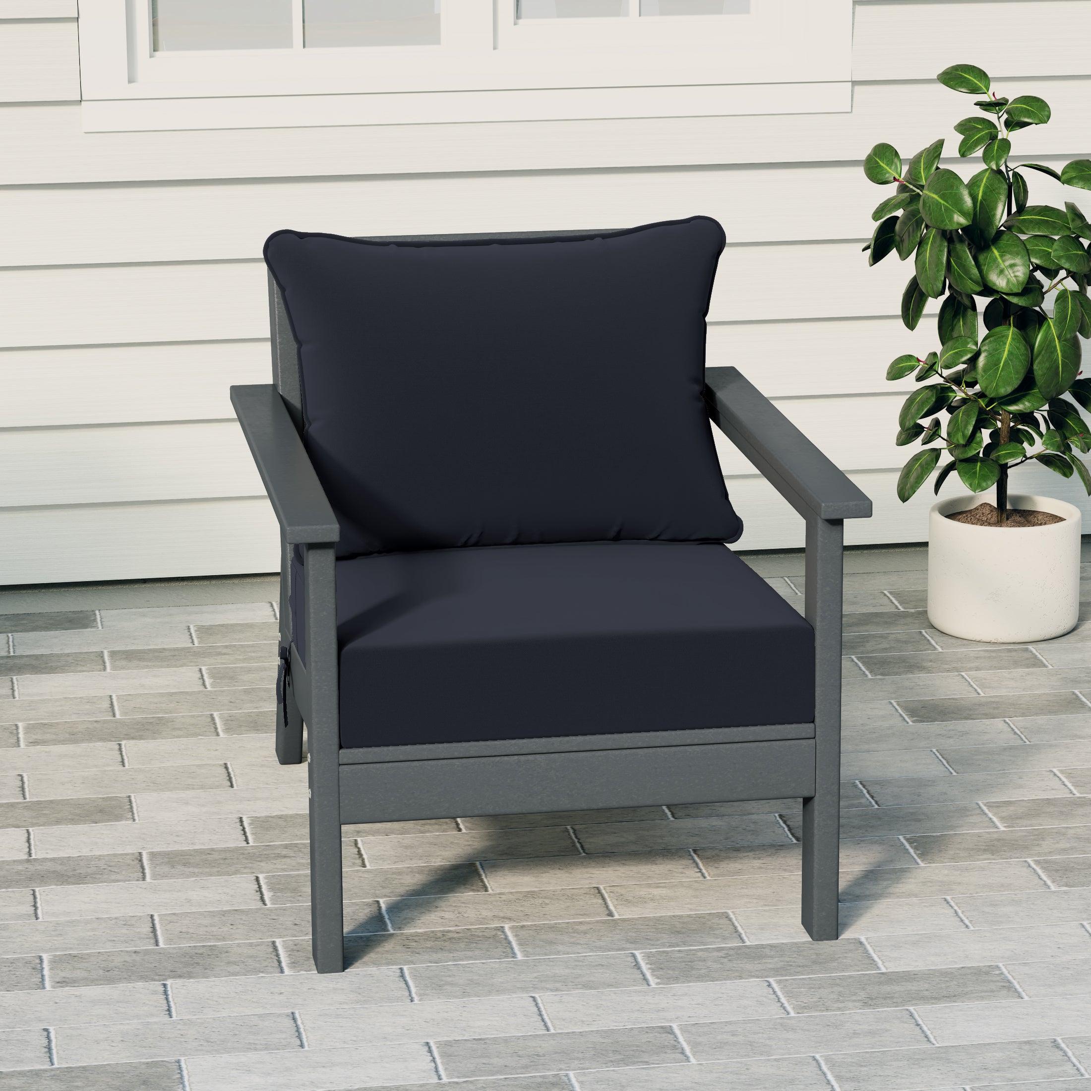 Portsmouth Outdoor Modern HDPE Patio Club Chair with Deep Seat Cushions